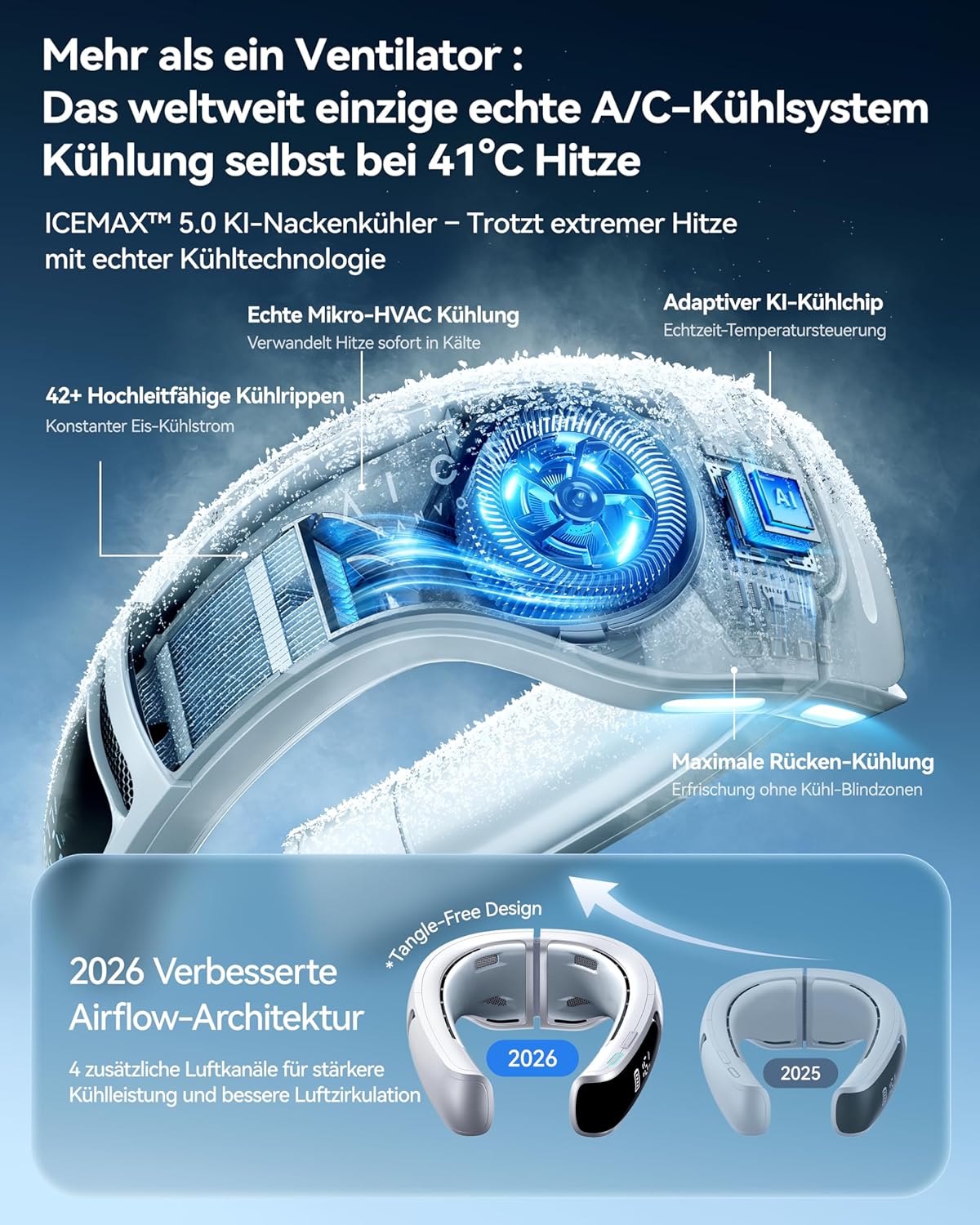 Detalle 2 de RANVOO AICE LITE MAX 2026 KI Nacken Klimaanlage – Tragbare Kühlung für heiße Tage
