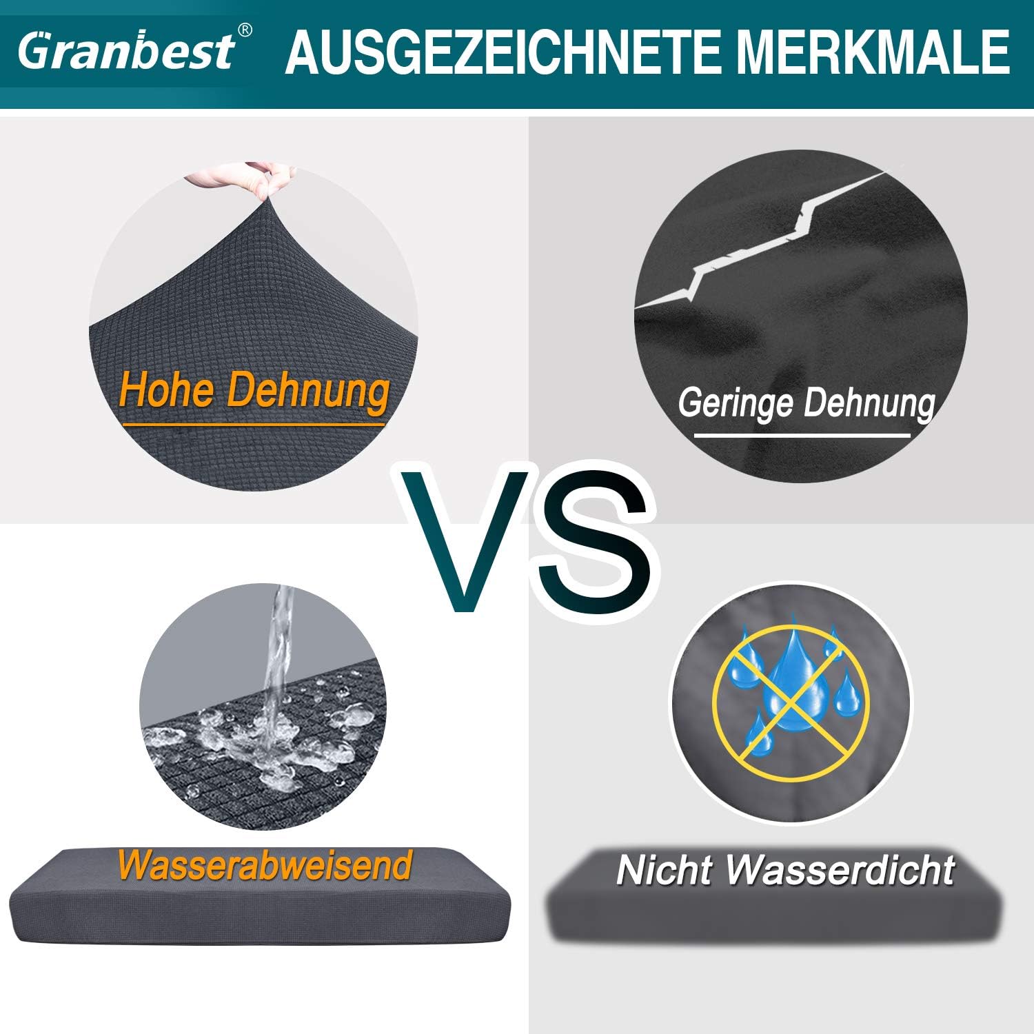 Detalle 1 de Granbest 1 bankzithoes voor 3-zits, waterafstotend jacquard, grijs