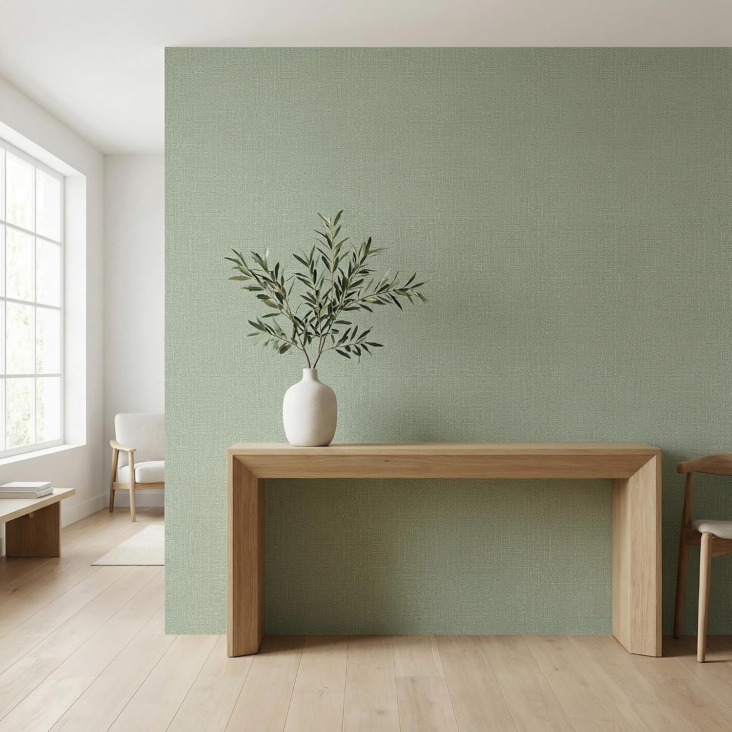 Detalle de WADILE WDL-QZ-02-CL-60-12M Grasscloth Peel-and-Stick Wallpaper, Light Green Vinyl