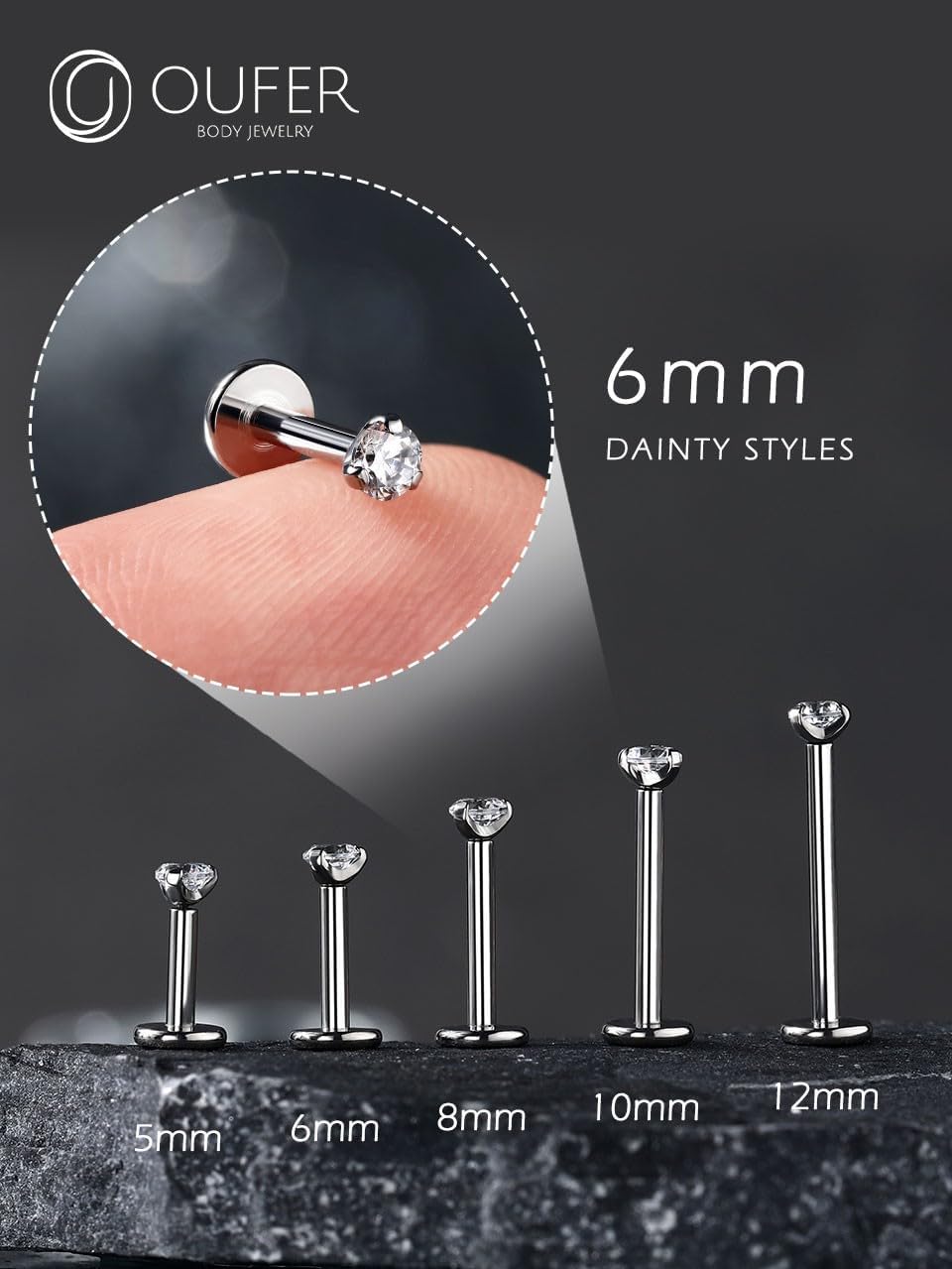 Thumbnail 5 de OUFER Lip Bar Titanium Push in 16G 5–12mm