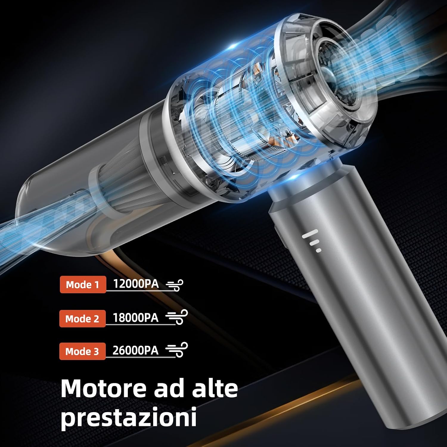 Detalle de NVKHG Aspirabriciole Senza Fili 26.000Pa: aspirapolvere portatile per auto con motore brushless e soffiatore