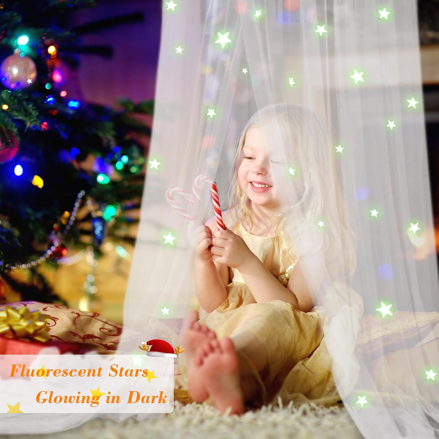 Detalle 2 de South To East Bedcanopy bedhemel met glow-in-the-darksterren en muggennet