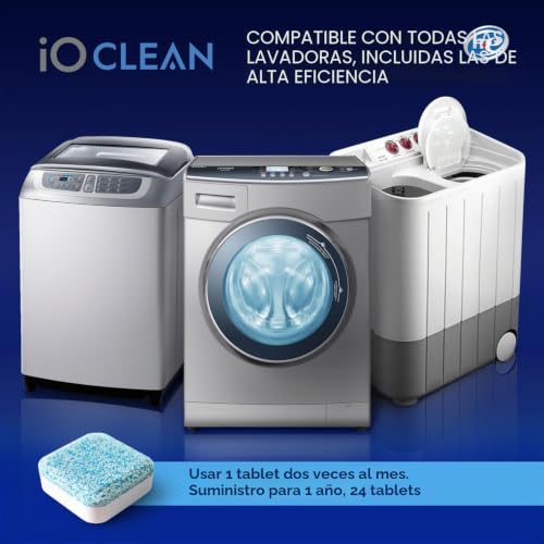 Detalle de iO CLEAN Limpiador de lavadora y pastillas descalcificadoras – 24 unidades para HE-Front y Top Loader