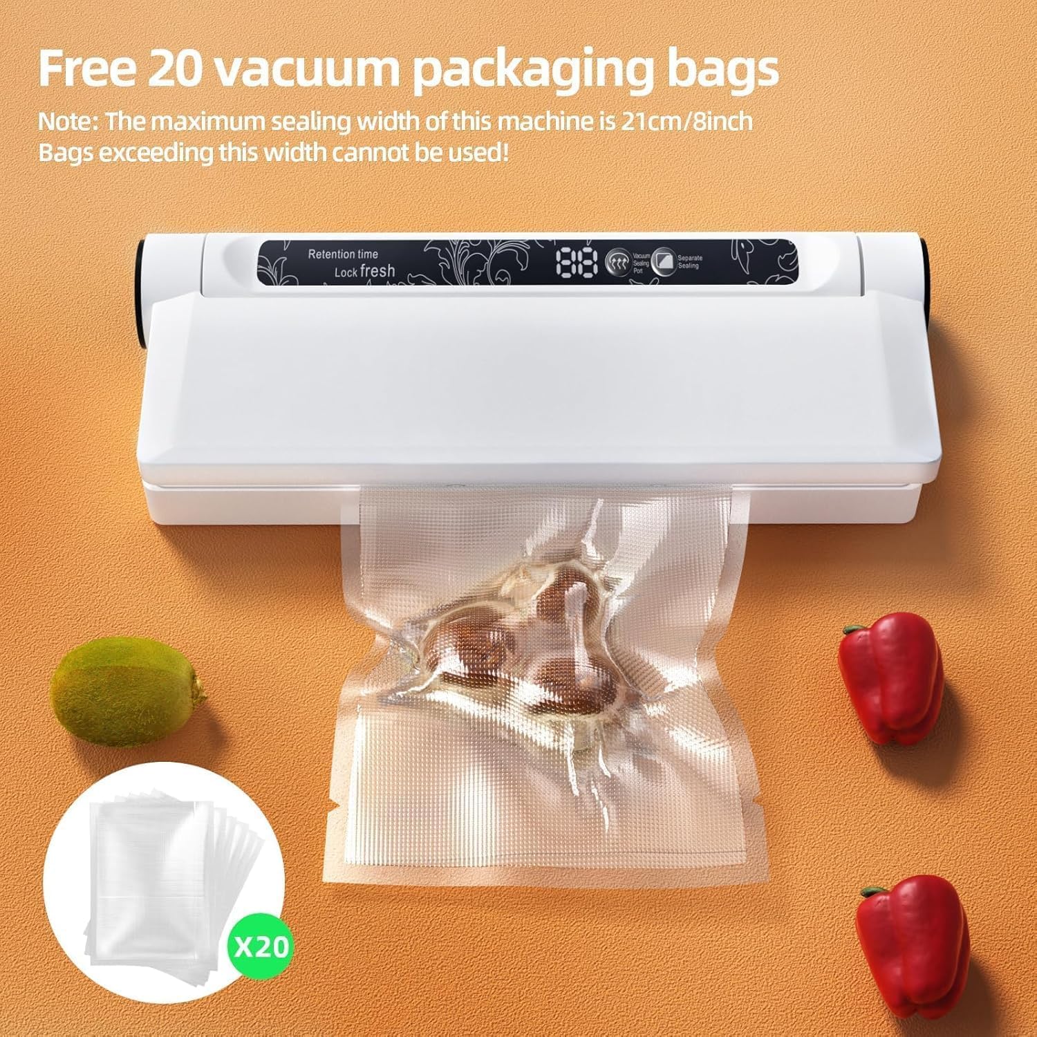 Thumbnail 3 de Compact Food Vacuum Sealer Machine with 75KPA Suction — Dry & Moist Modes, LED Timer, 20 Bags Included
