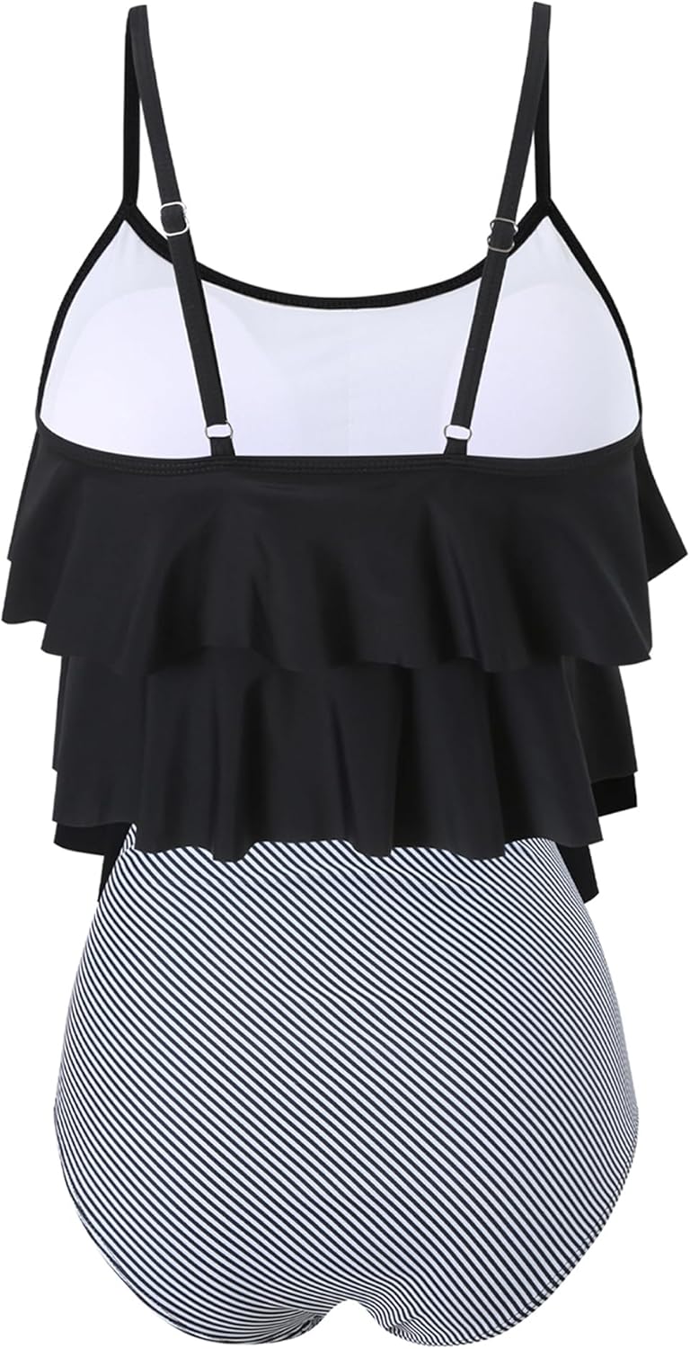 Detalle de FLYILY Femmes Two-Pièces Tankini Taille Haute à Volants et Ruché