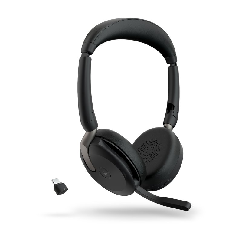 Detalle de Jabra Evolve2 65 Flex: Auriculares diadema Bluetooth para oficina con micrófono plegable (Negro)