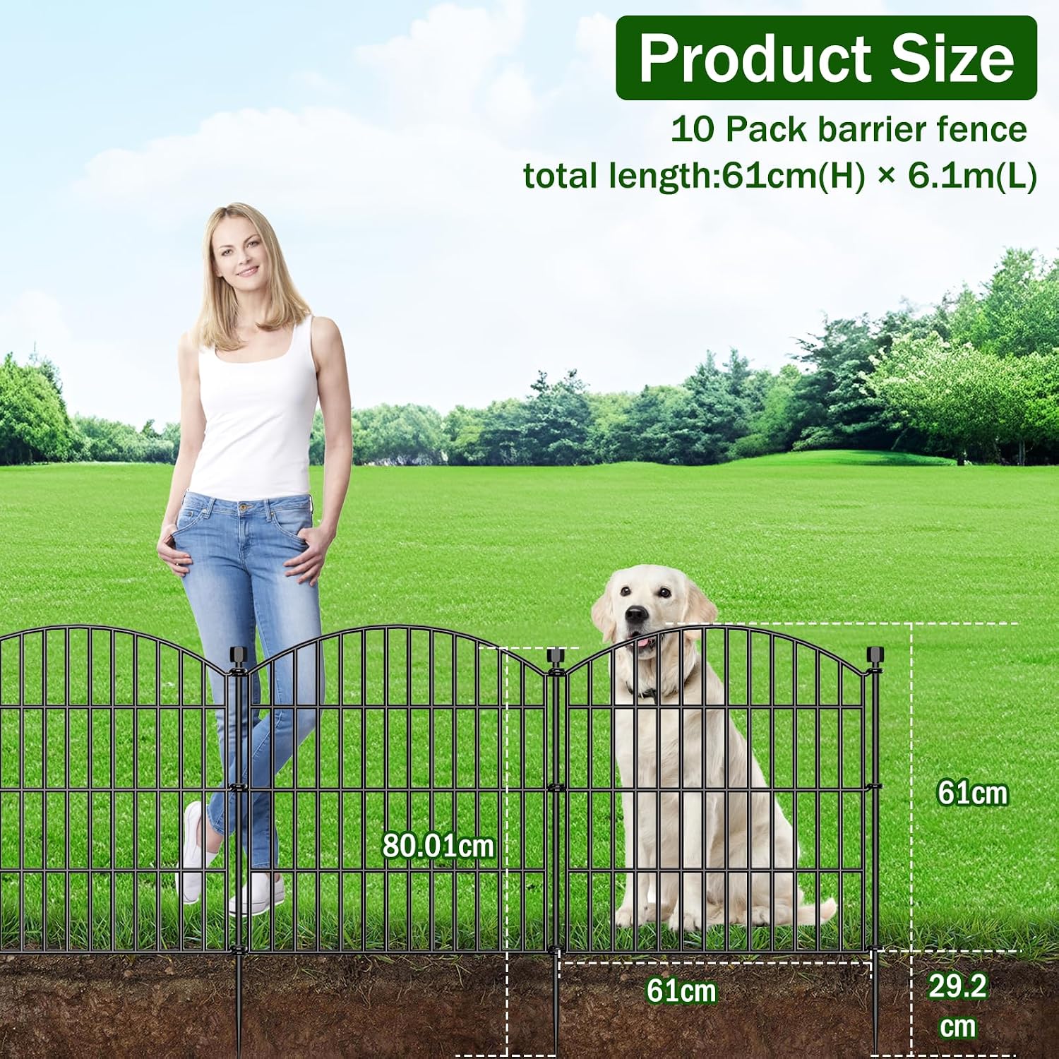 Detalle de 10 Panels No Dig Decorative Garden Fence with Gate – 61 cm H x 6.1 m L