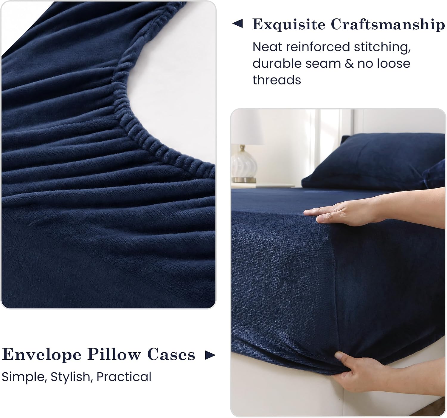 Thumbnail 3 de Viviland SHTNAVYF Full/Double Fleece Sheet Set, Navy, 200 GSM, 15" Pocket