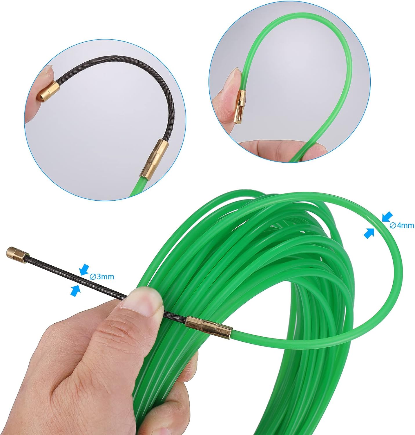 Thumbnail 3 de Zocipro 20m Kabeleinziehhilfe Einziehspirale – Nylonband, Führungsfedern, 4 mm Durchmesser, Grün