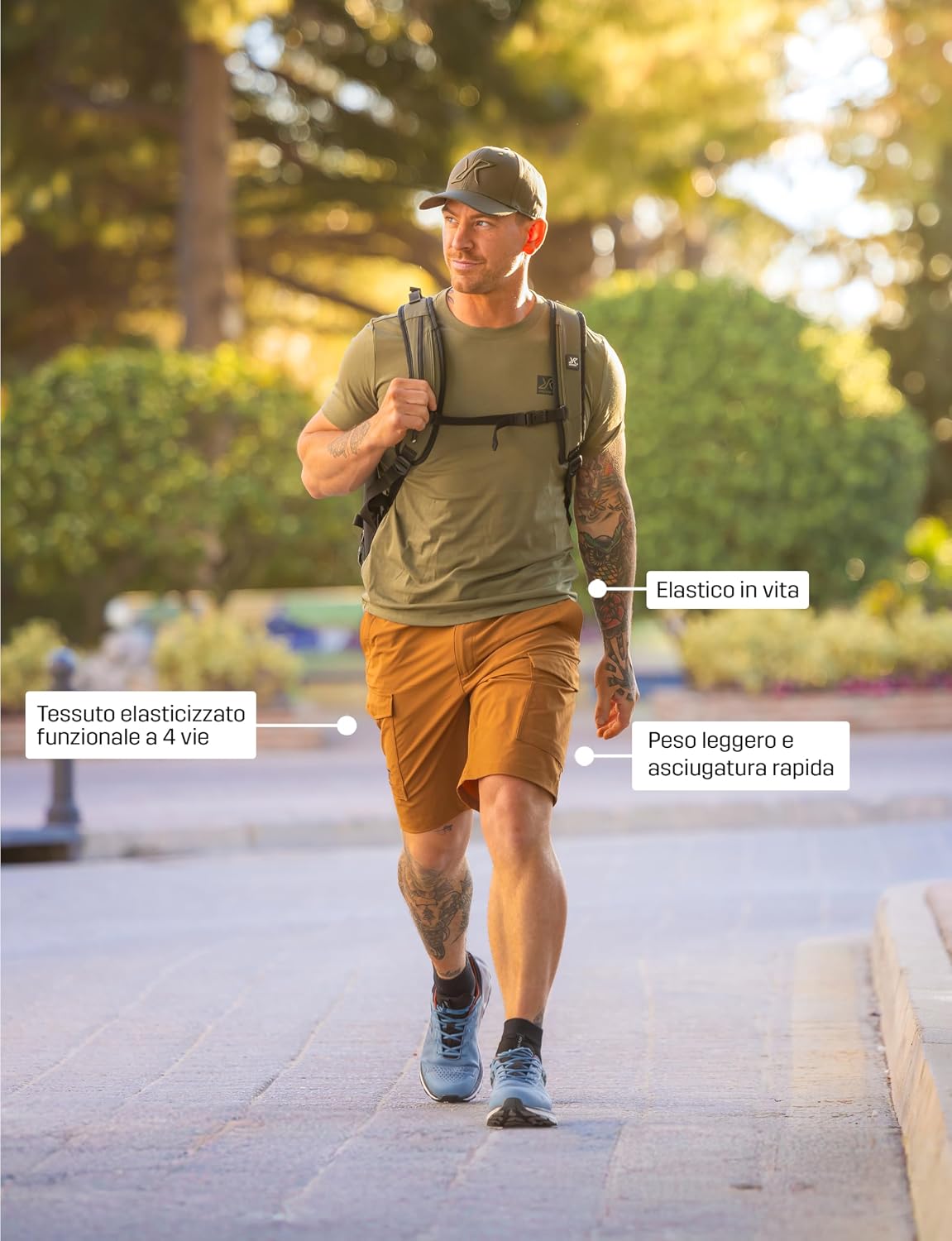 Detalle 2 de RevolutionRace Adventure Cargo Stretch Shorts da uomo: pantaloncini trekking leggeri e pratici