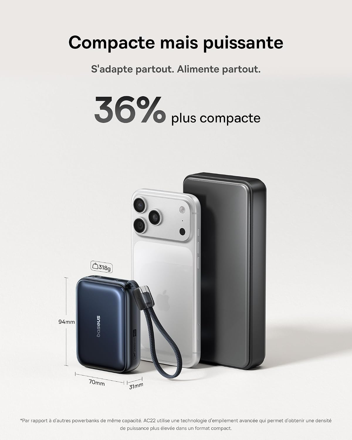 Thumbnail 6 de Baseus AC22 Mini Powerbank 20000mAh — 45W PD, USB-C intégré et affichage