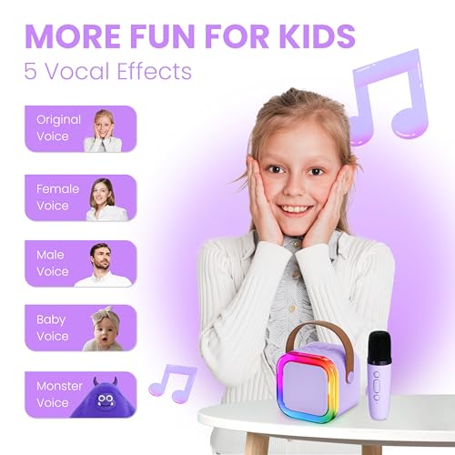 Thumbnail 2 de Ankuka Mini Karaoke Machine for Kids – Portable Bluetooth Speaker with Wireless Microphones (Purple)