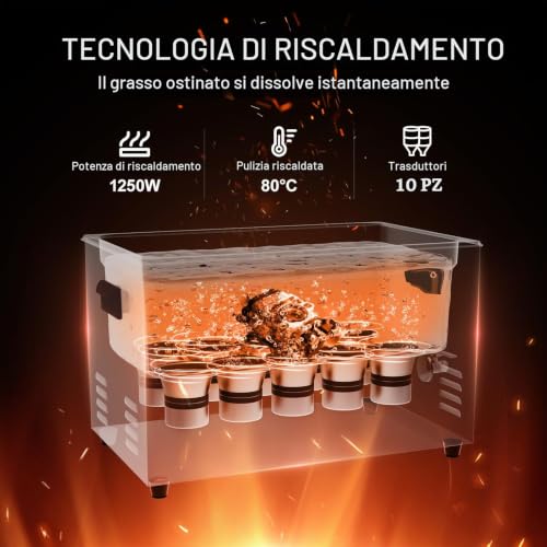 Detalle de VEVOR Pulitore ad Ultrasuoni 30L: pulizia potente, degasaggio e riscaldamento integrato