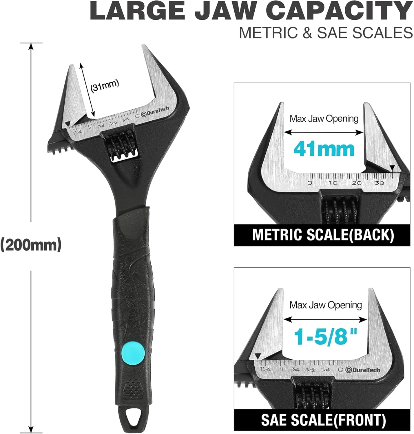 Detalle 2 de DURATECH 8-Inch Adjustable Wrench with Wide Jaw