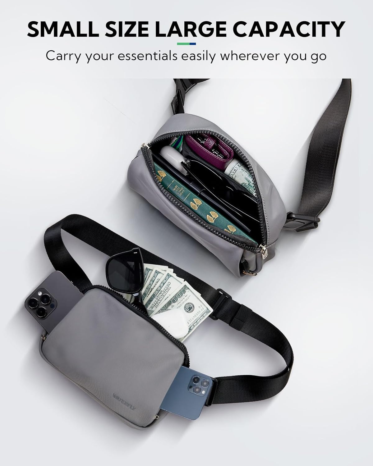 Thumbnail 4 de Waterfly Bum Bag Women Men: Dark Grey – Lightweight, Water-Resistant Hip Pack for Travel, Festival and Everyday Use