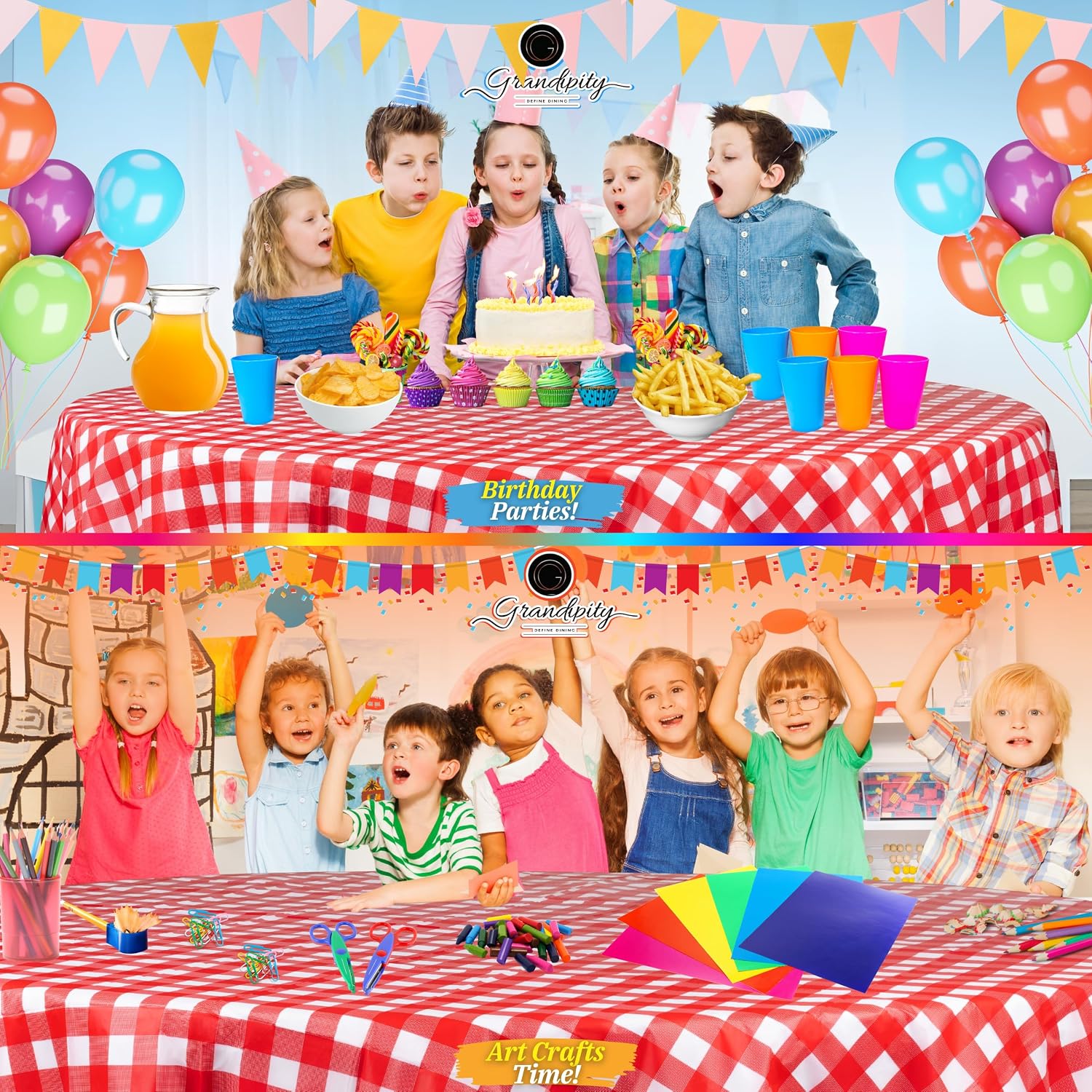 Thumbnail 3 de Grandipity 12 Pack Premium Disposable 84" Round Checkered Tablecloth – Red Ginghams