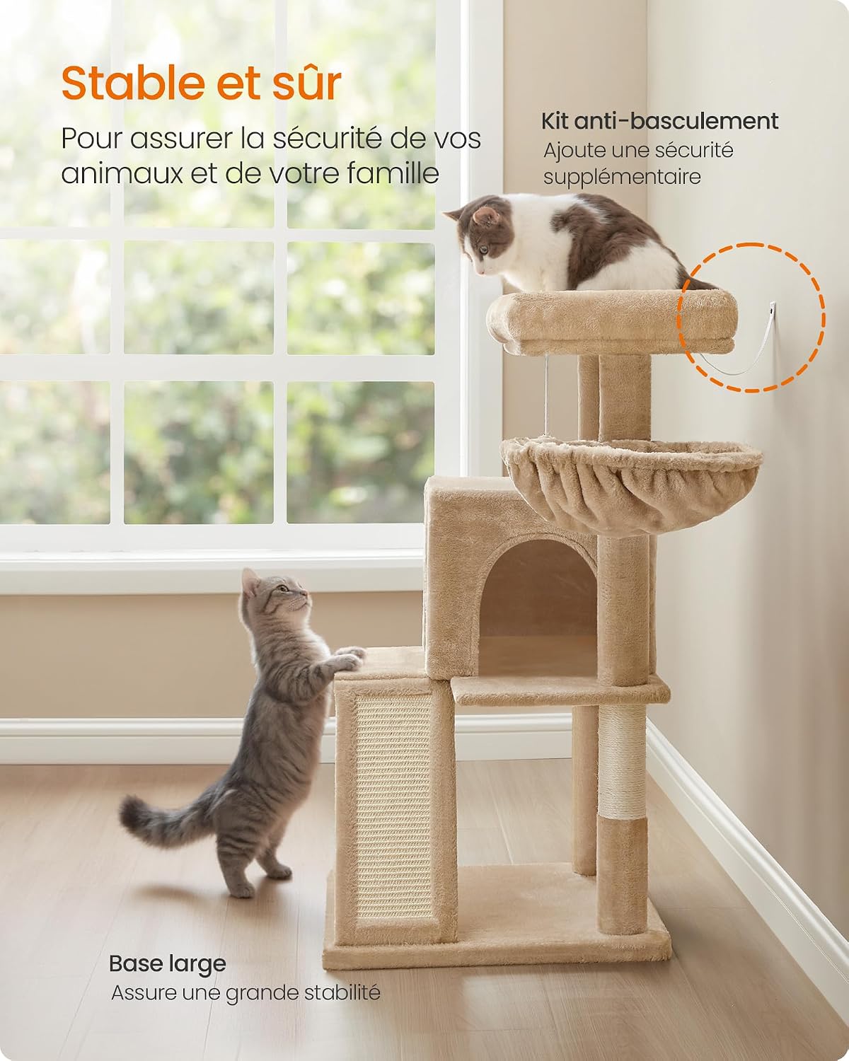 Thumbnail 6 de Feandrea Arbre à Chat, Tour de Jeux, Grand Plate-Forme – Marron Camel PCT051K03