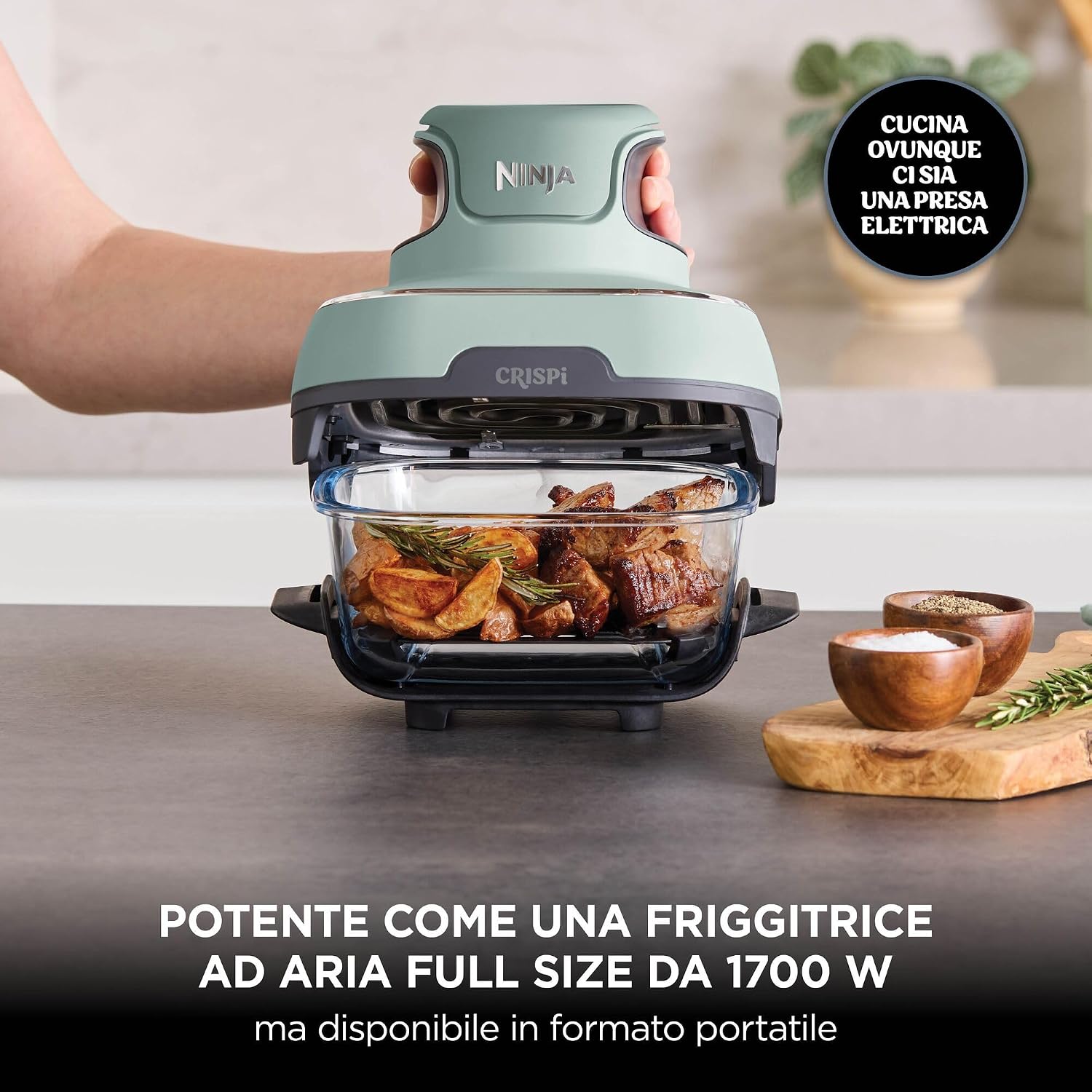 Detalle de Ninja CRISPi Friggitrice ad Aria Portatile FN101EUSG: 3,8 L, 4 in 1, Verde