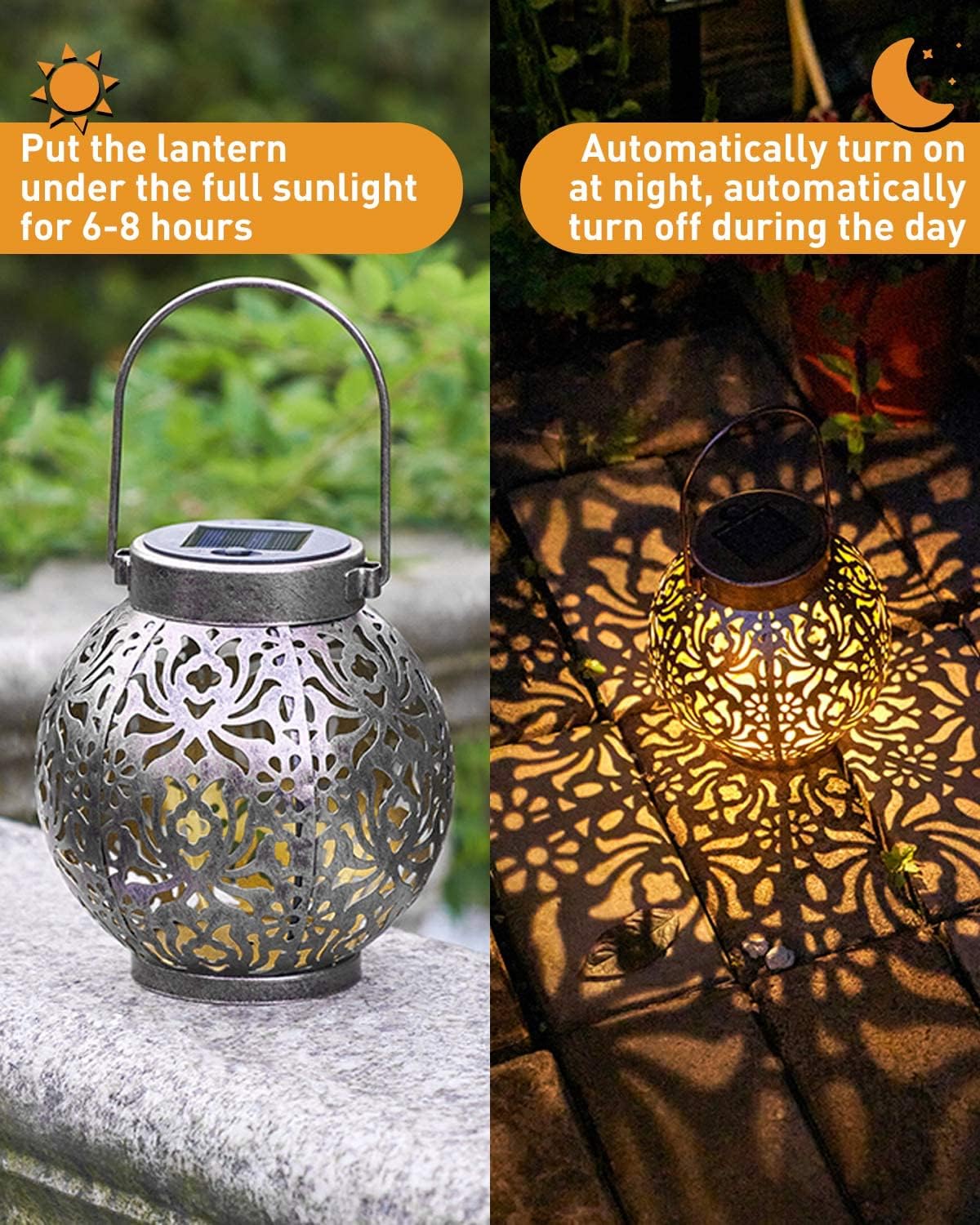 Detalle 2 de MOXTOYU solar lanterns 2-pack — decorative outdoor yard lights for Mum (IP44, auto on/off)