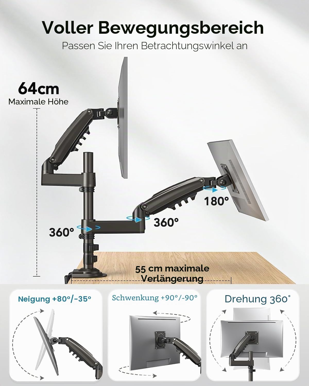 Detalle de HUANUO Monitorhalterung 2 Monitore 13–32 Zoll
