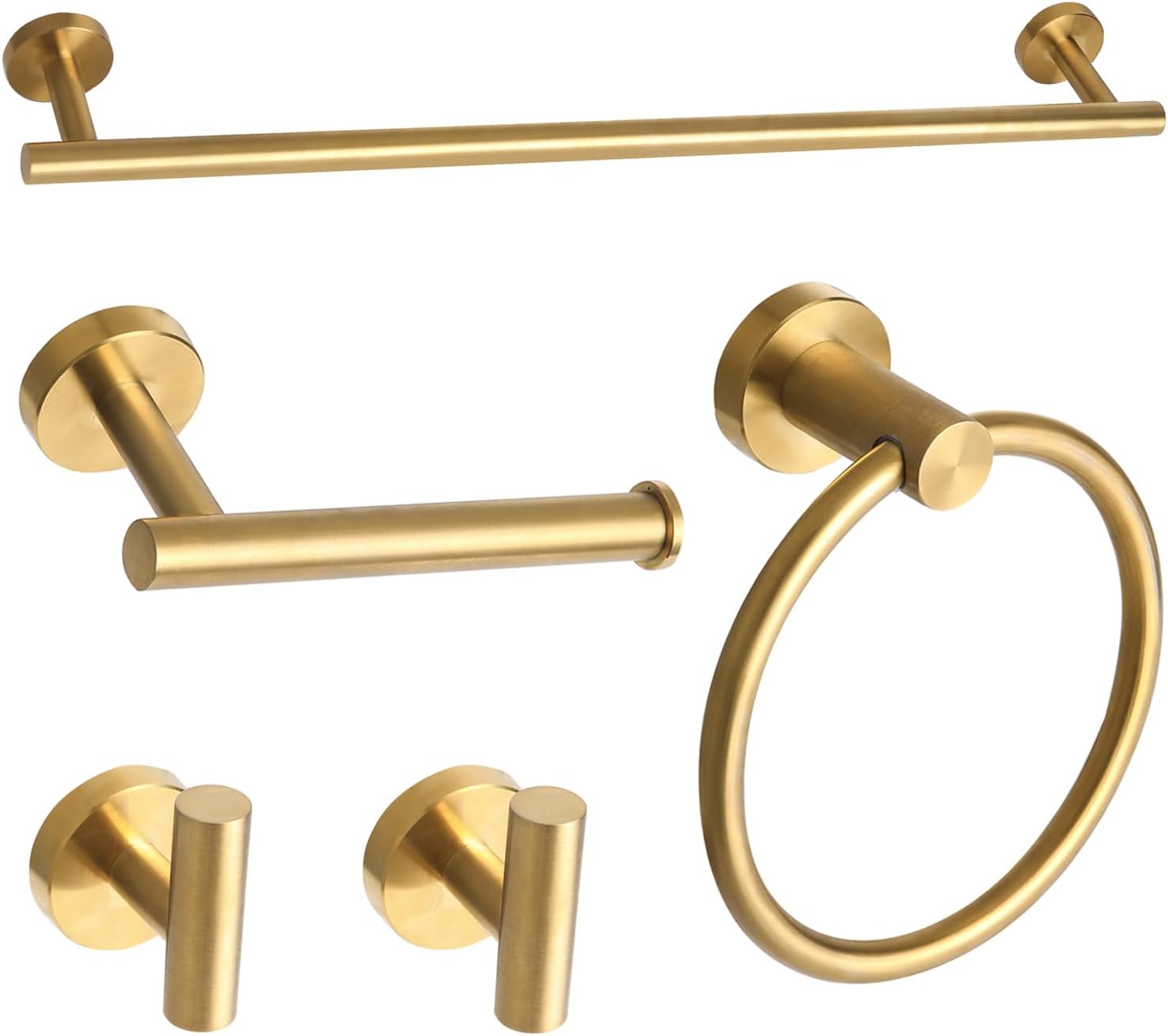Detalle de Ntipox YM0423 5-Piece Brushed Gold Bathroom Hardware Set with 23.6-Inch Towel Bar