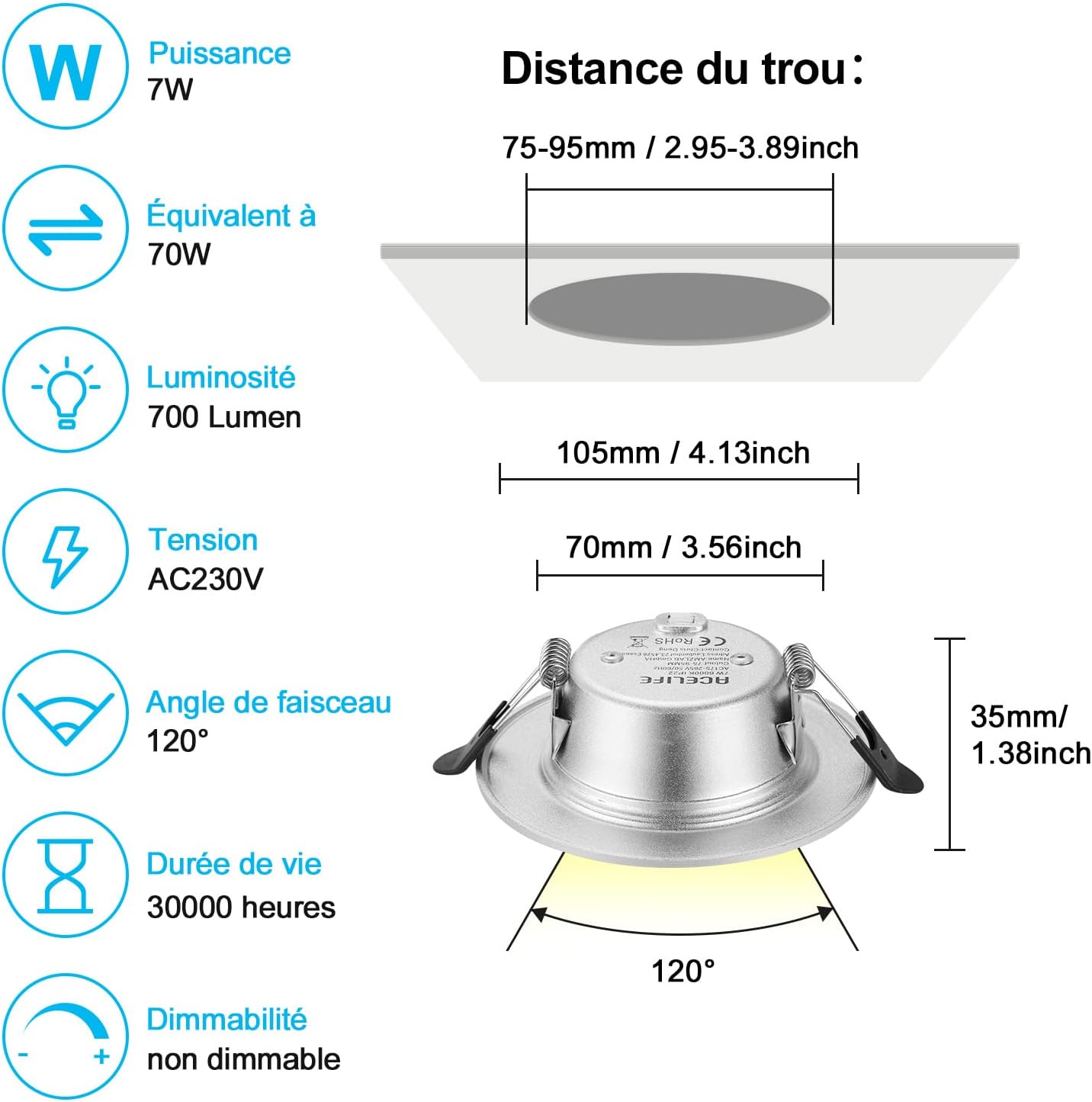 Thumbnail 1 de ACELIFE Downlight 7 W 700 lm 6000K