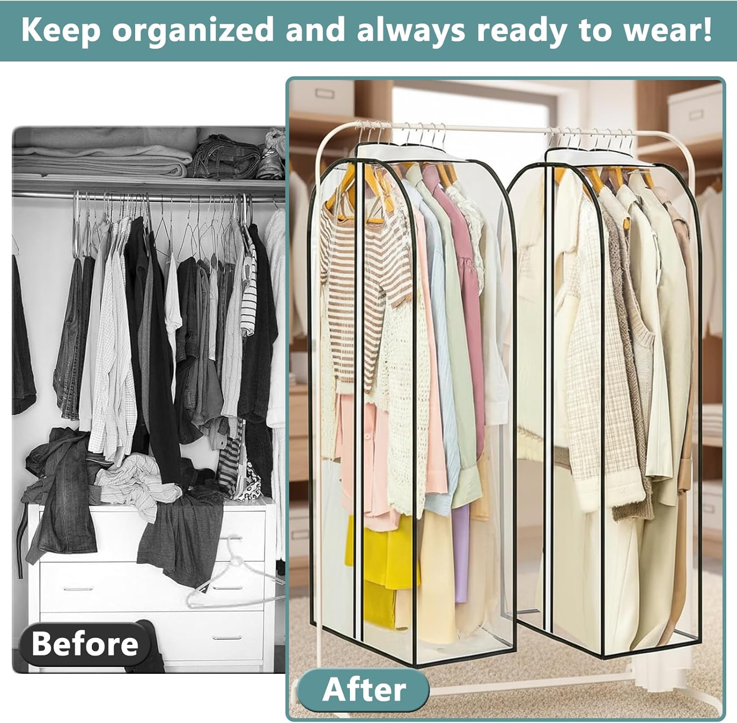 Thumbnail 5 de Wonninek Clear Garment Bags 4 Pack – Extra Wide 25cm Gusset, 102cm Long