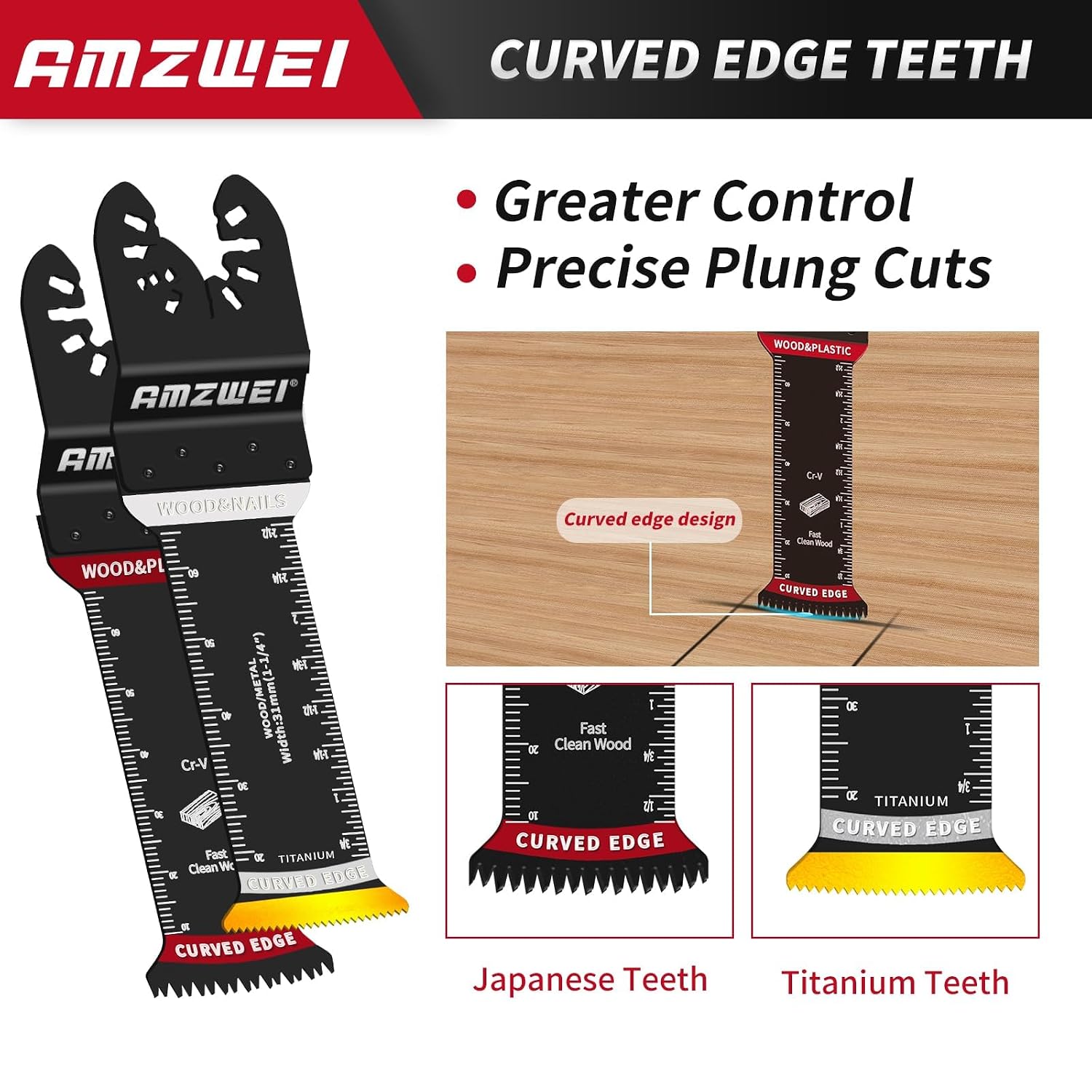 Detalle de AMZWEI 20-Piece Extra Long Titanium Oscillating Tool Blade Set