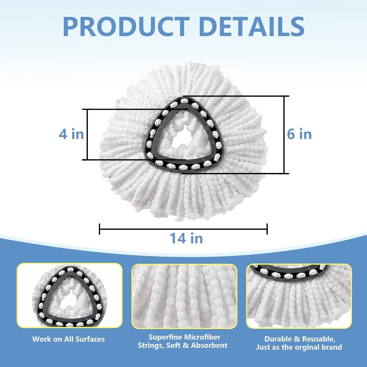 Detalle de QTBHHATZI Mop Head Replacement, 2-Piece Microfibre Spin Mop Refills