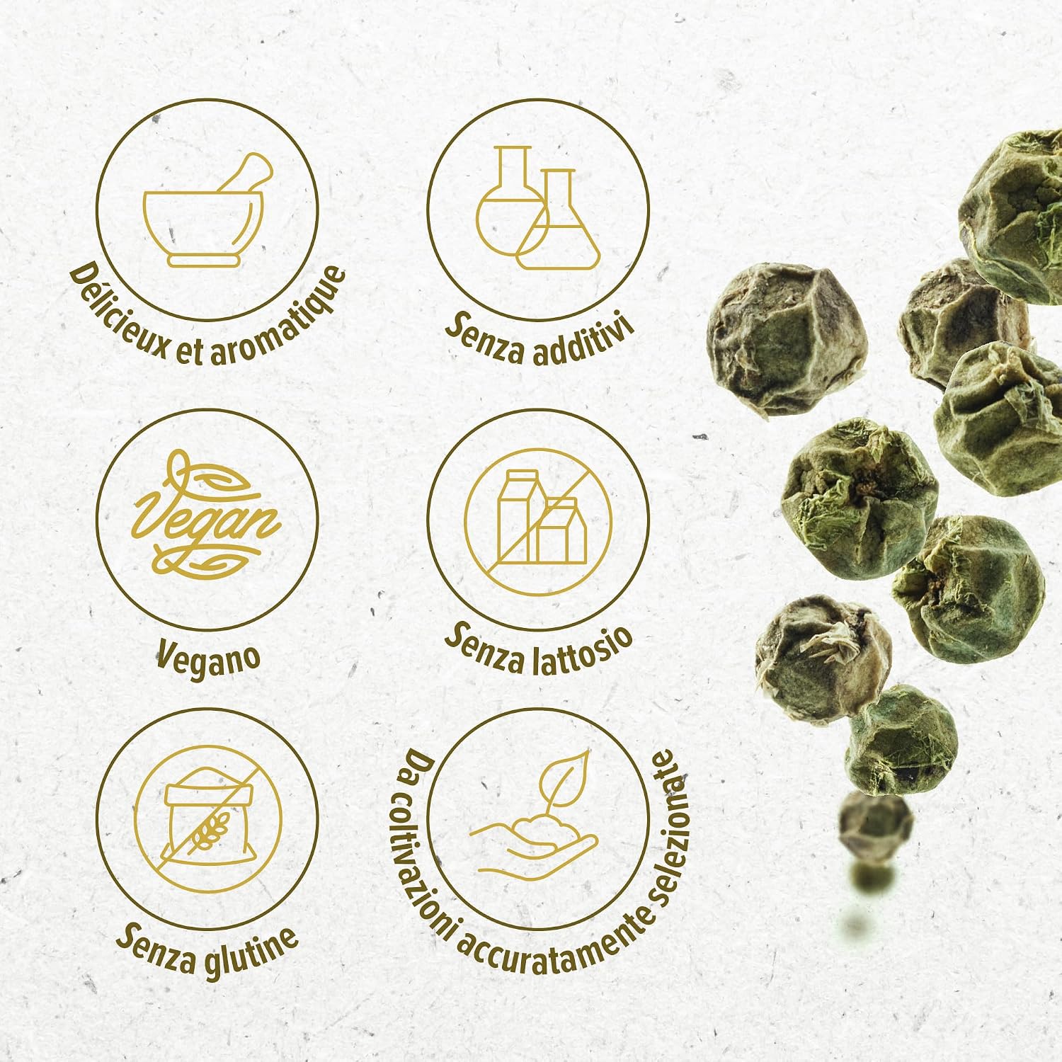 Detalle de Grani di Pepe Verde Monte Nativo (150 g) di Grani di Pepe verde: spezie essiccate per un tocco vivace e fresco