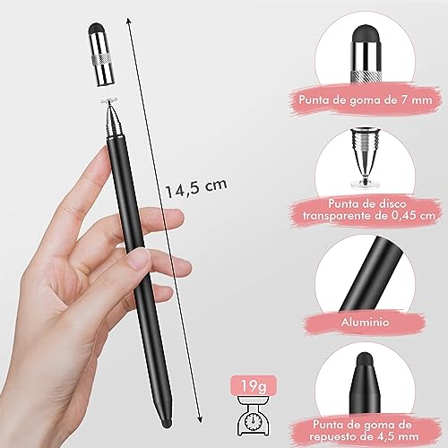 Thumbnail 5 de Lapiz para Tablet MEKO 3 en 1 Lapiz para iPad/iPhone/Samsung/Android/iOS, Lapiz Tactil Tablet de Alta Sensibilidad y Precisión con 10 Puntas de Repuesto (Negro + Oro Rosa)