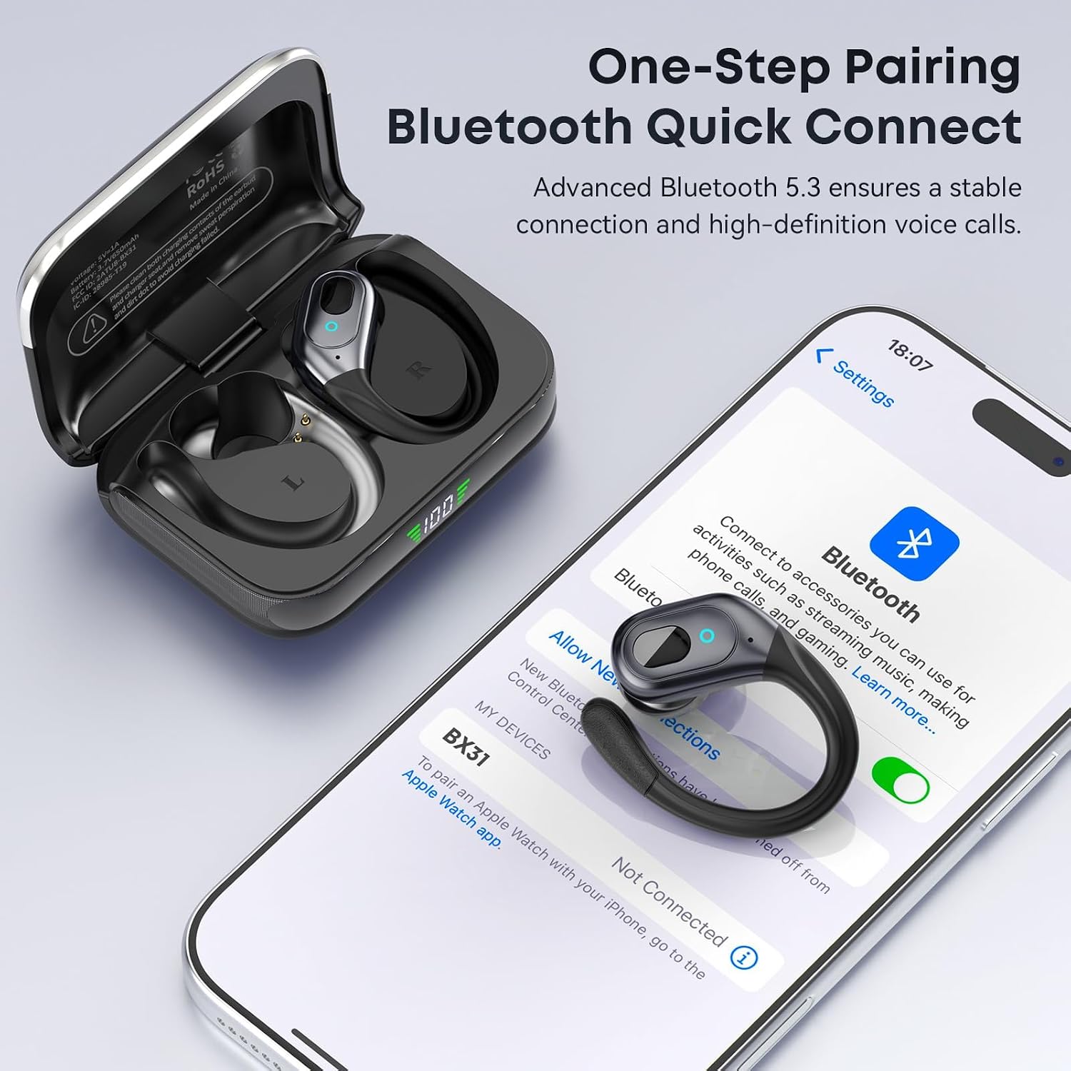 Detalle 2 de HILDCROA BX31 Sports Wireless Earbuds, 75-Hour Playtime, LED Display, IPX7