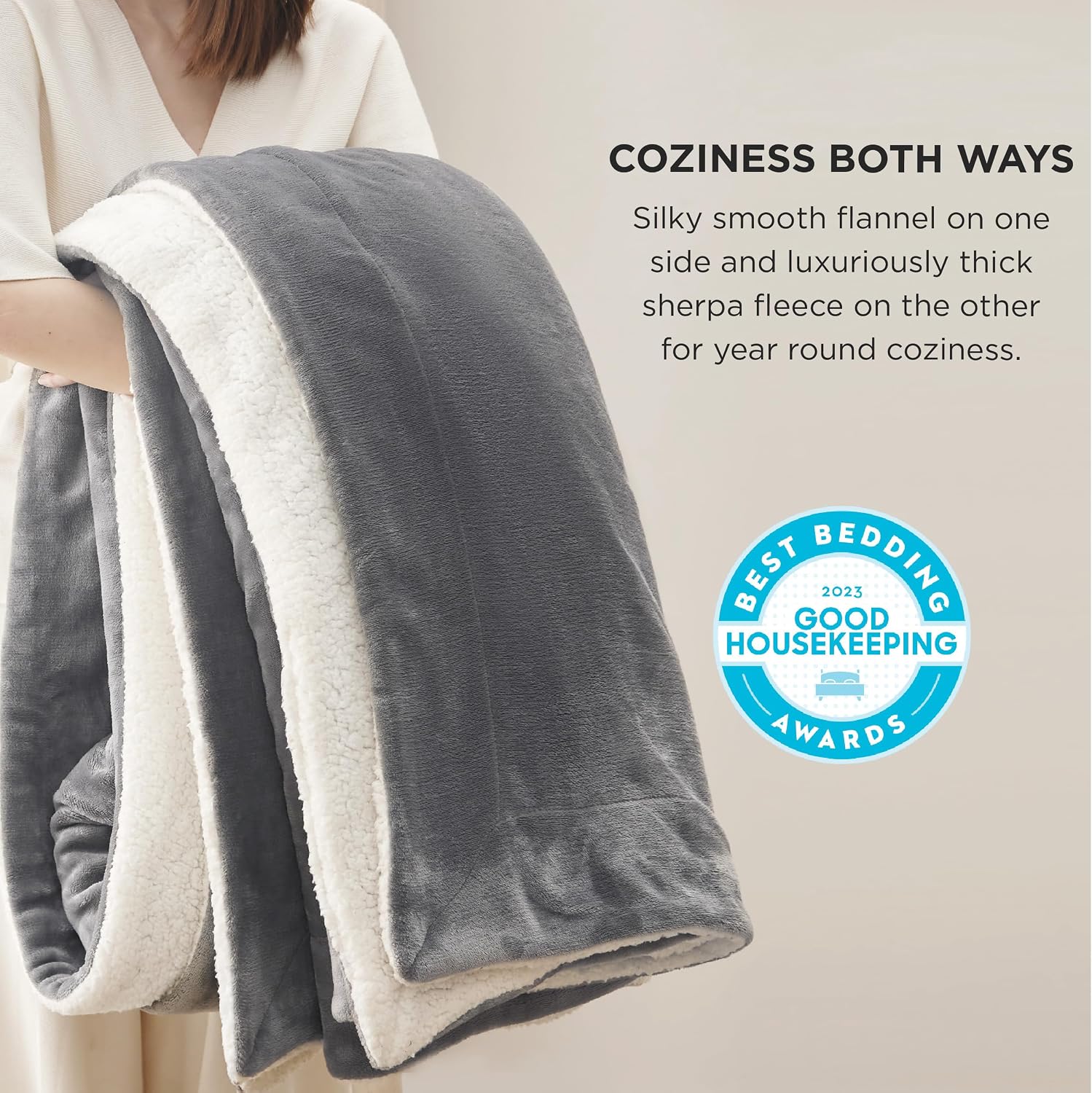 Detalle de Bedsure Sherpa Fleece Blanket 90 x 90 Inches