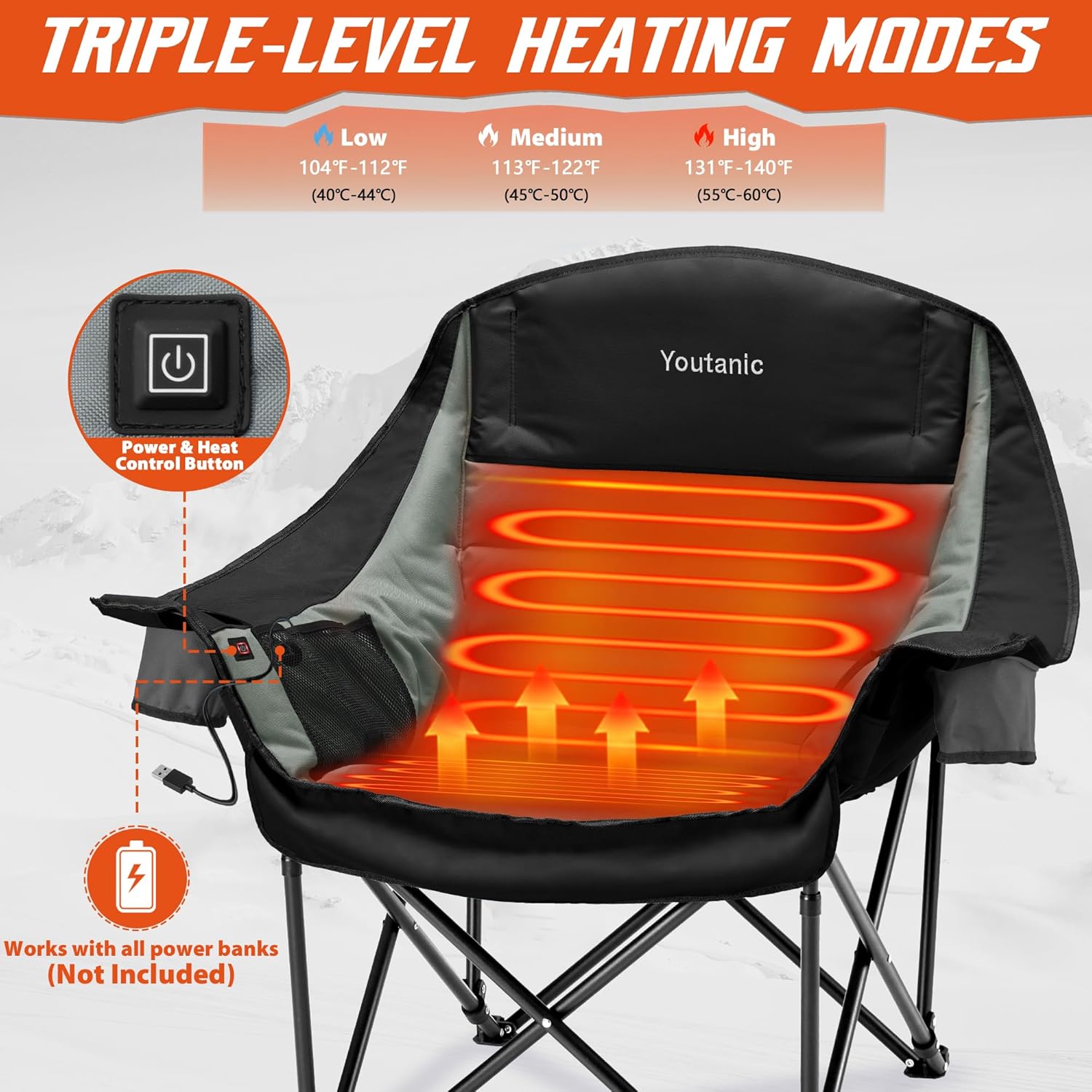 Thumbnail 3 de Youtanic Heated Camping Chair 500 lbs 🔥🏕