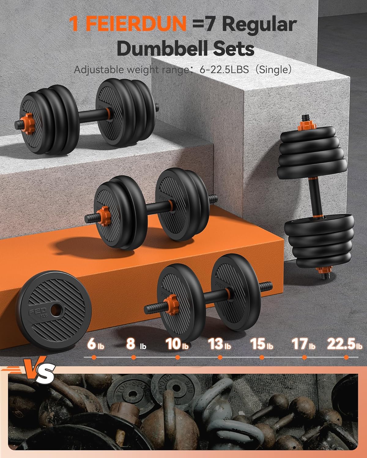 Thumbnail 3 de FEIERDUN DS2 Adjustable Dumbbells 5-in-1 Set (20/30/40/45/70/90 lbs) for Home Gym
