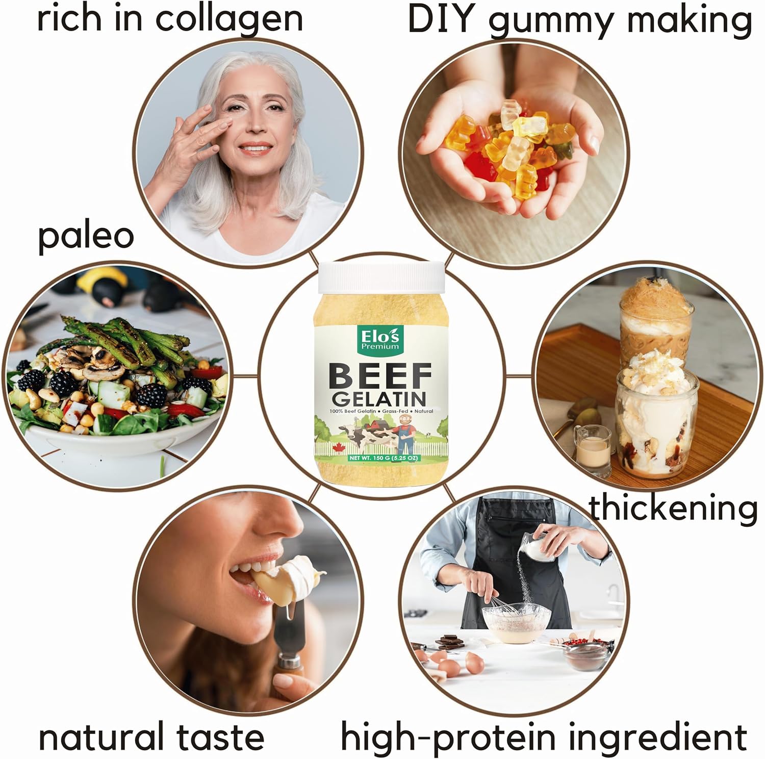 Detalle 1 de Elo’s Premium Beef Gelatin Powder, 150 g, Grass-Fed and Unflavoured