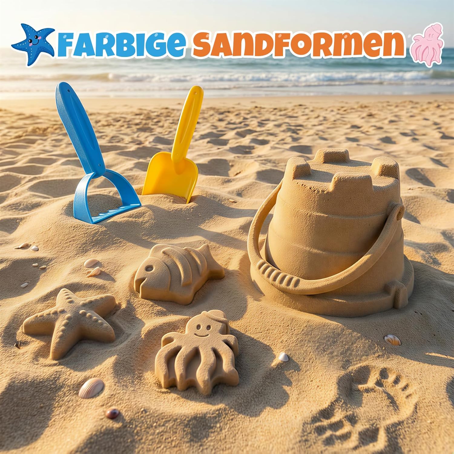 Thumbnail 1 de TUNISE Sandspielzeug-Set für Kinder mit klappbarem Silikoneimer, Schaufel, Rechen, Förmchen & Netztasche