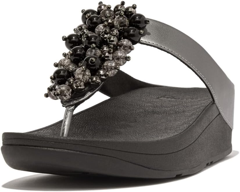 Detalle de FitFlop Fino Sandales compensées pour femme – confort à la journée en cuir métallique