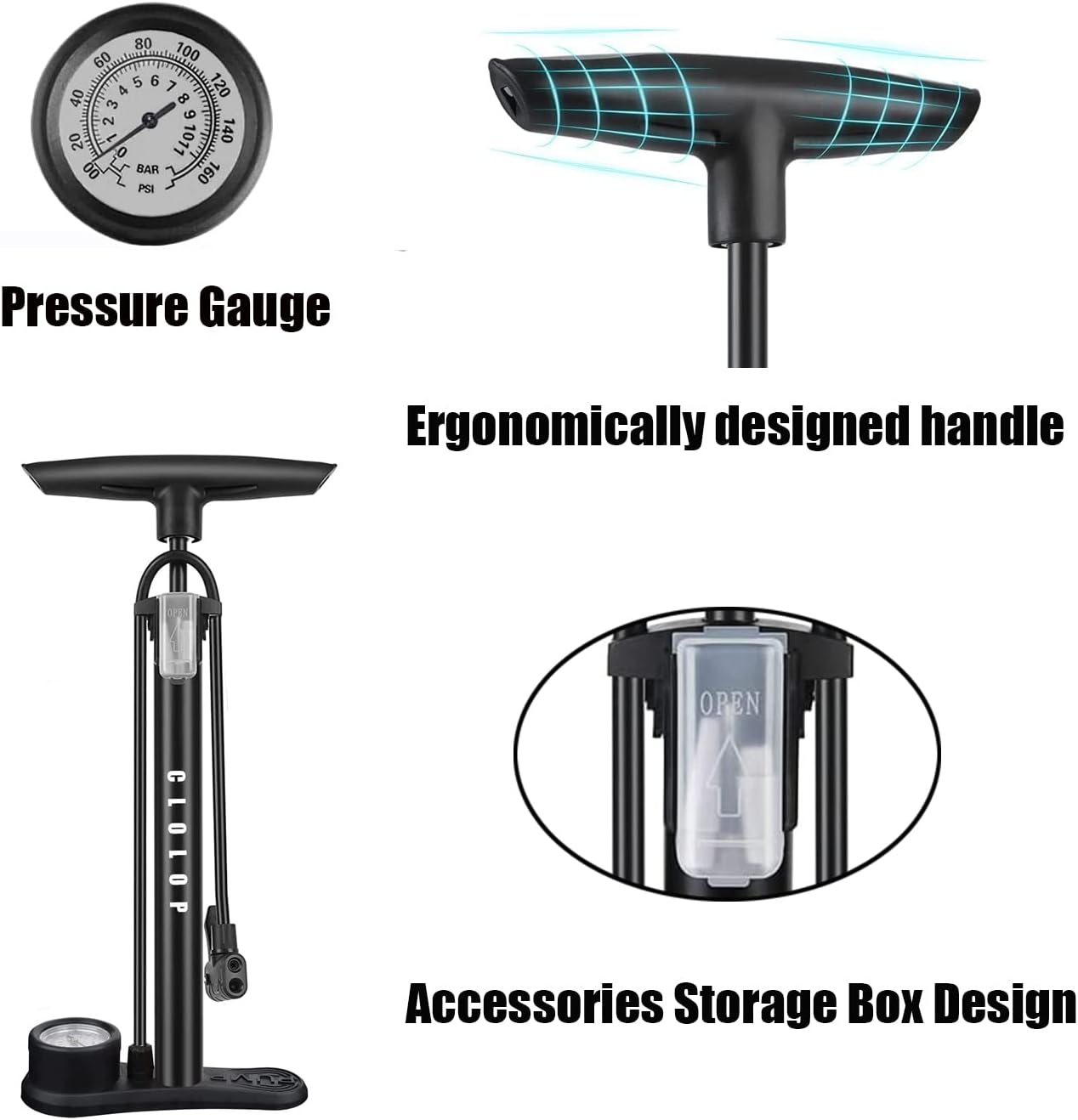 Detalle 2 de CLOLOP Bike Pump with Presta and Schrader valves