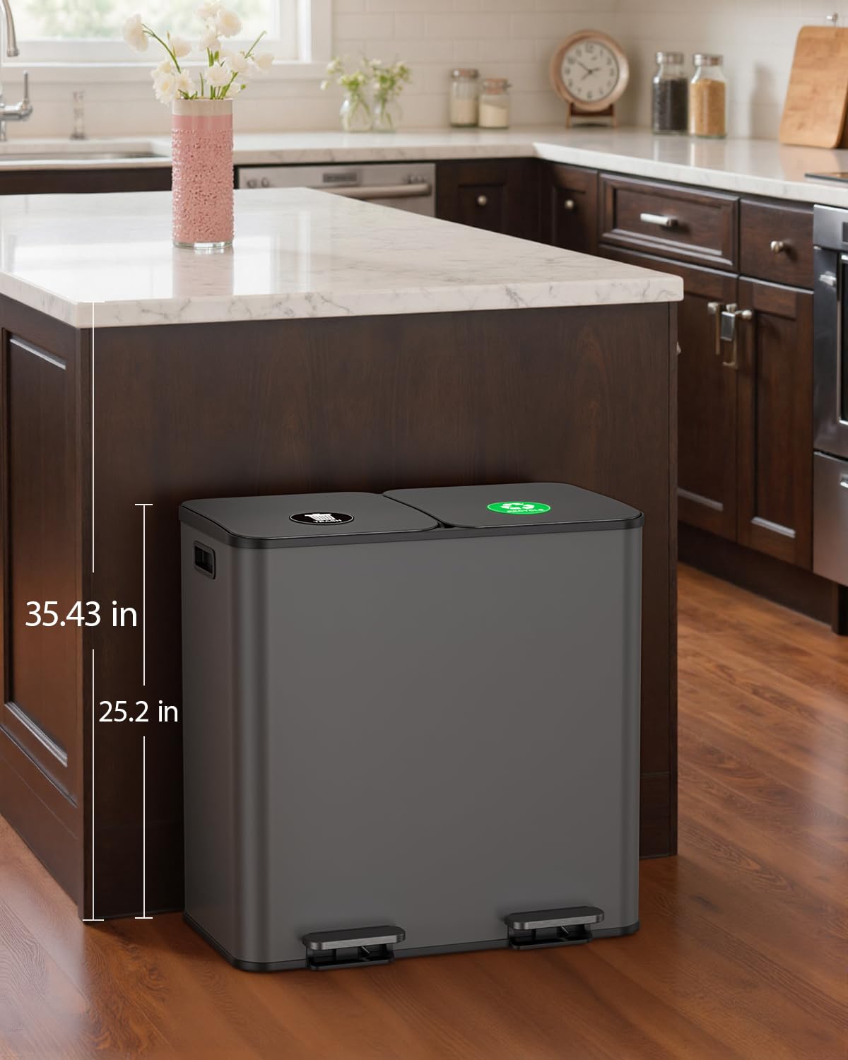 Detalle 2 de Lovewind 22-Gallon Dual-Compartment Stainless Steel Step Trash Can
