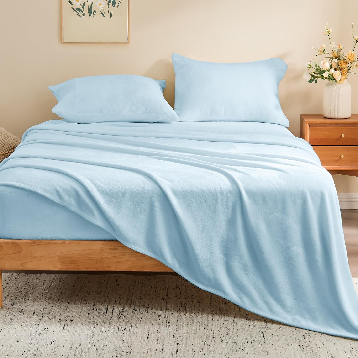 Detalle 2 de BEDELITE King Flannel Sheet Set, Blue, Double-Brushed Microfiber, 16-Inch Pocket