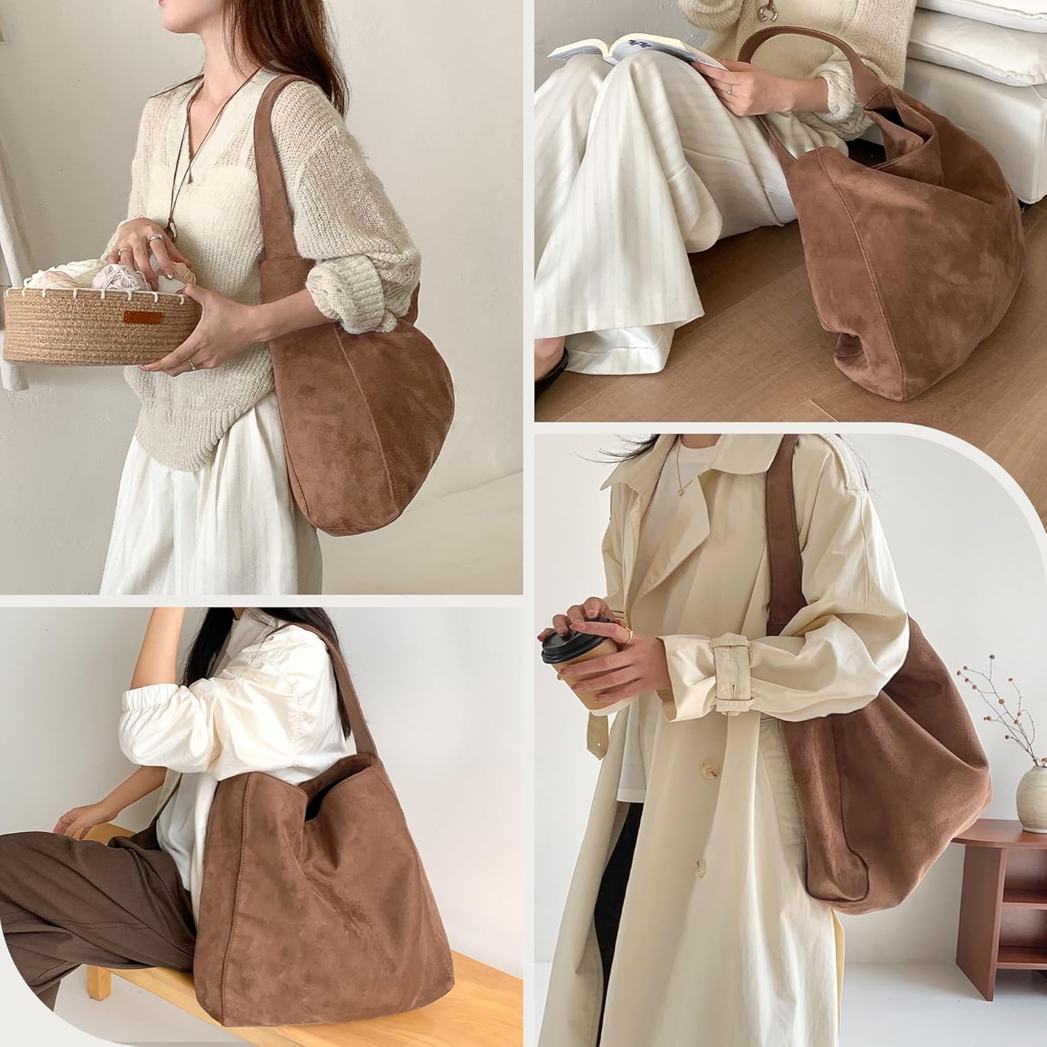 Thumbnail 6 de Gluckstar Sac à main femme en suédine (imit. daim) grand cabas avec zip