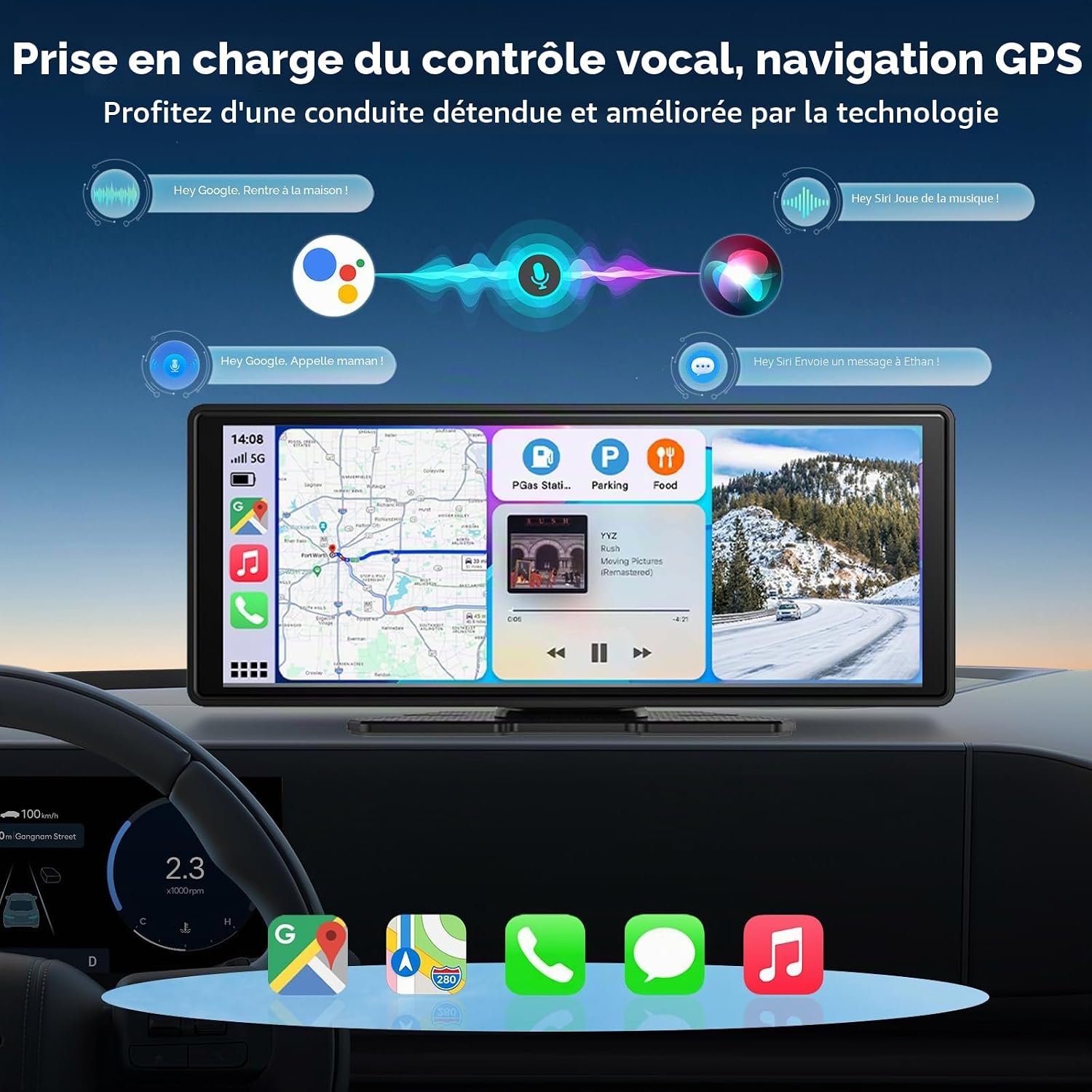 Detalle de Écran Carplay sans Fil 10,26" avec Dashcam 4K et Caméra de recul 1080P – CarPlay, Android Auto, GPS, BT et Mirror Link