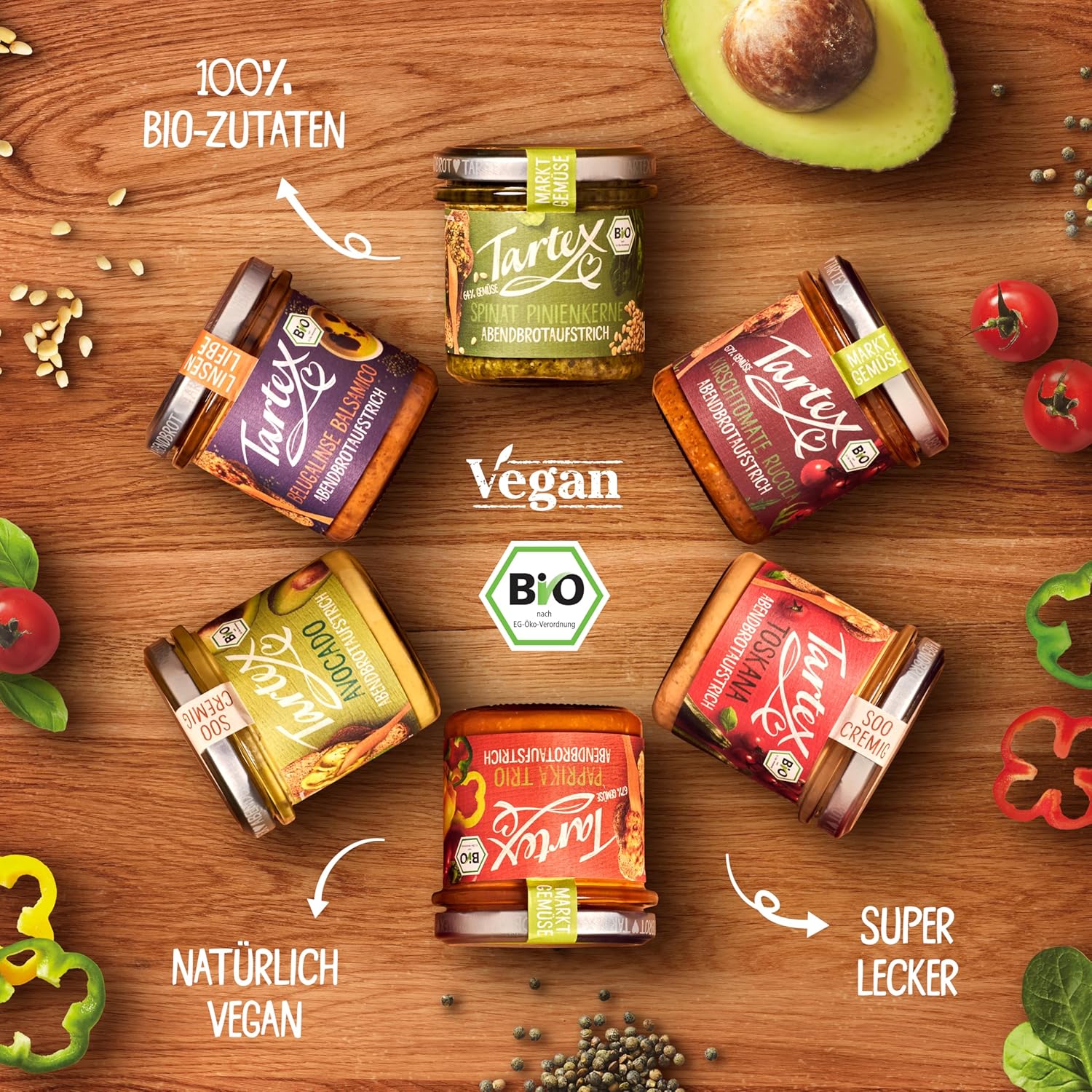 Detalle de Tartex Lieblinge Box – Vegane Bio Aufstriche im 825 g Vorteilspack