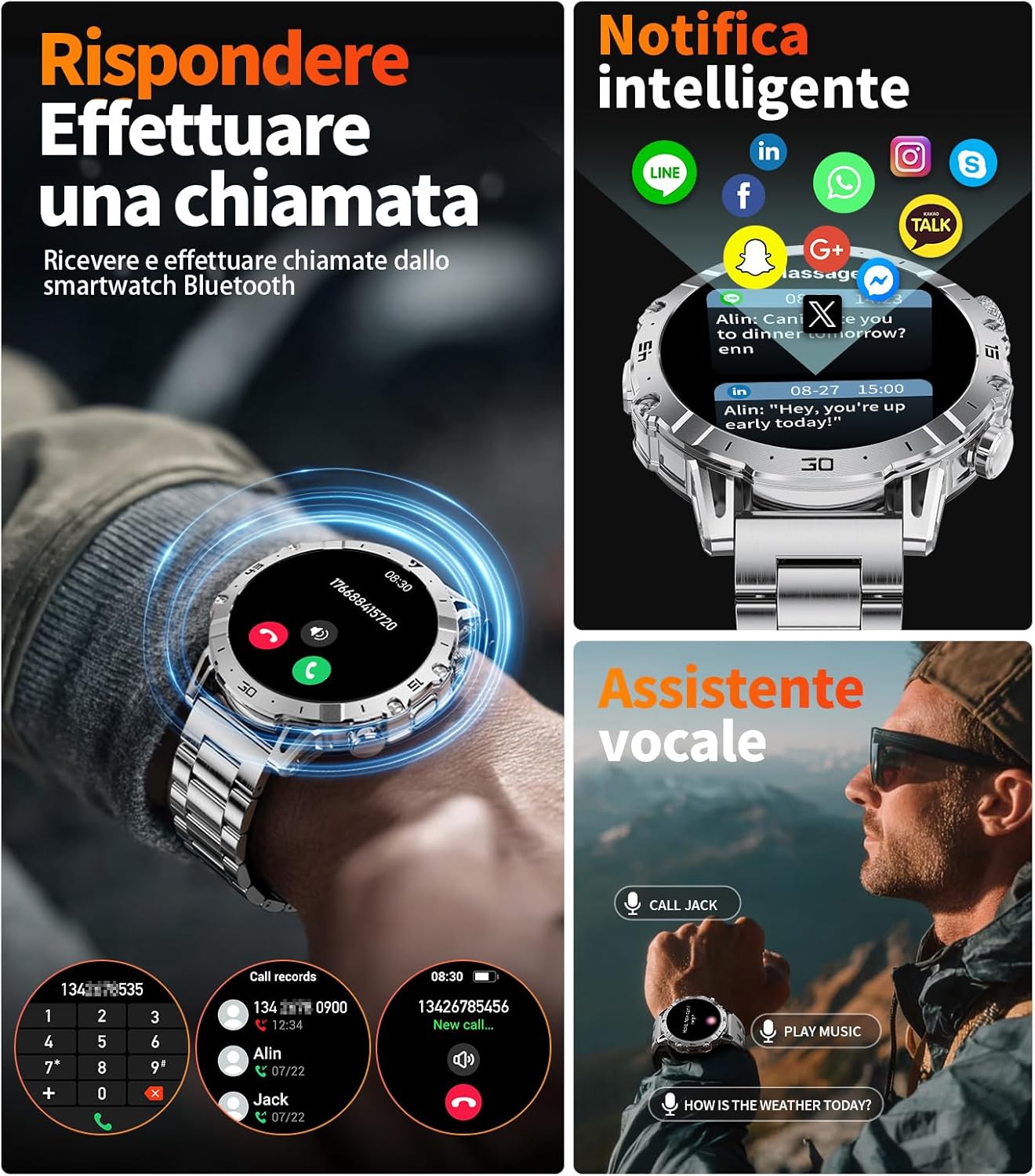 Detalle de LIGE Smartwatch Uomo EF18-B: 1,7'', 1000mAh, Torcia LED, Chiamate Bluetooth e 110+ Modalità Sportive
