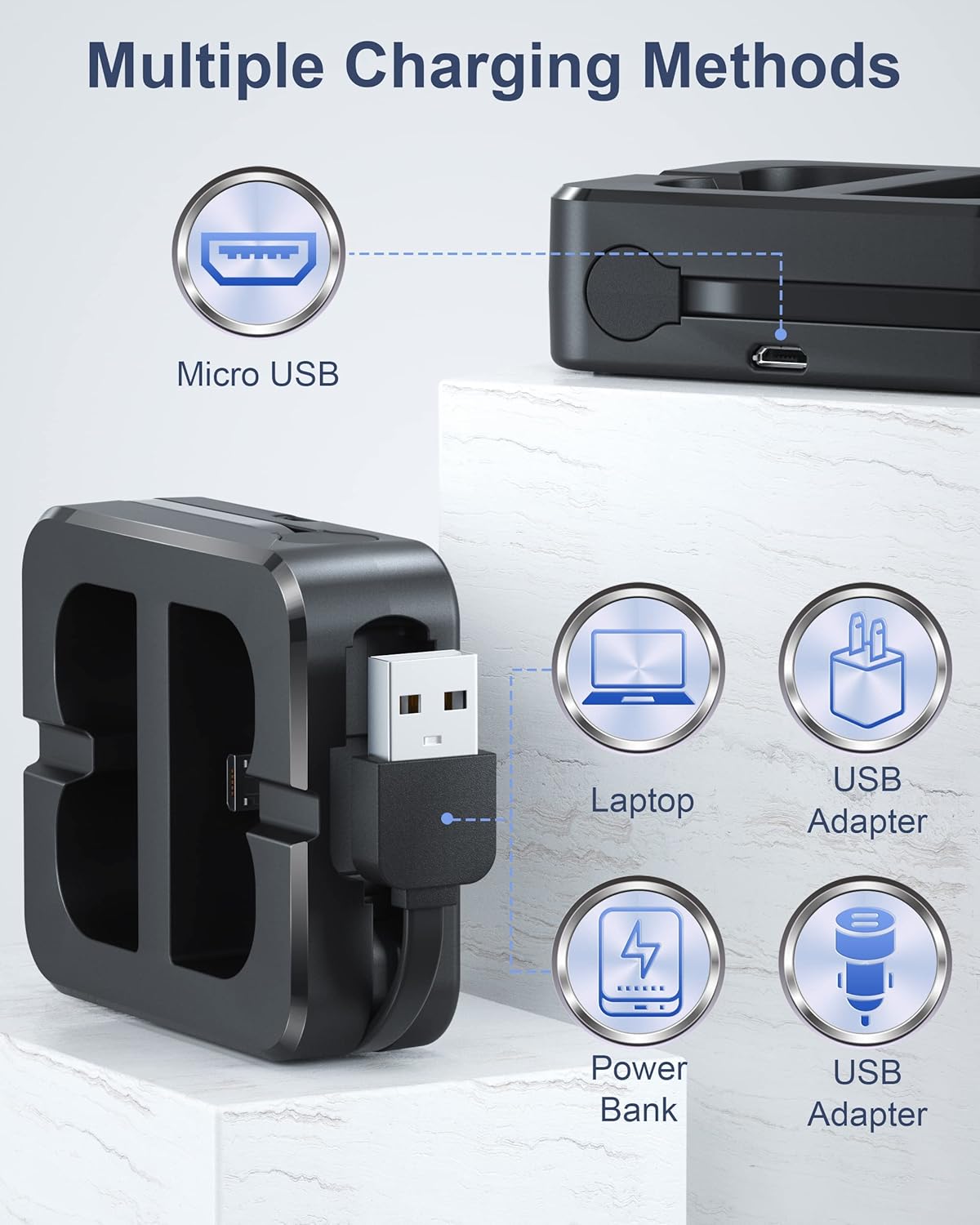 Thumbnail 3 de 2 Batterien und Ladestation für Ring Video Doorbell – 6040 mAh Ersatzakkus (2er-Pack) mit Dual-Ladestation