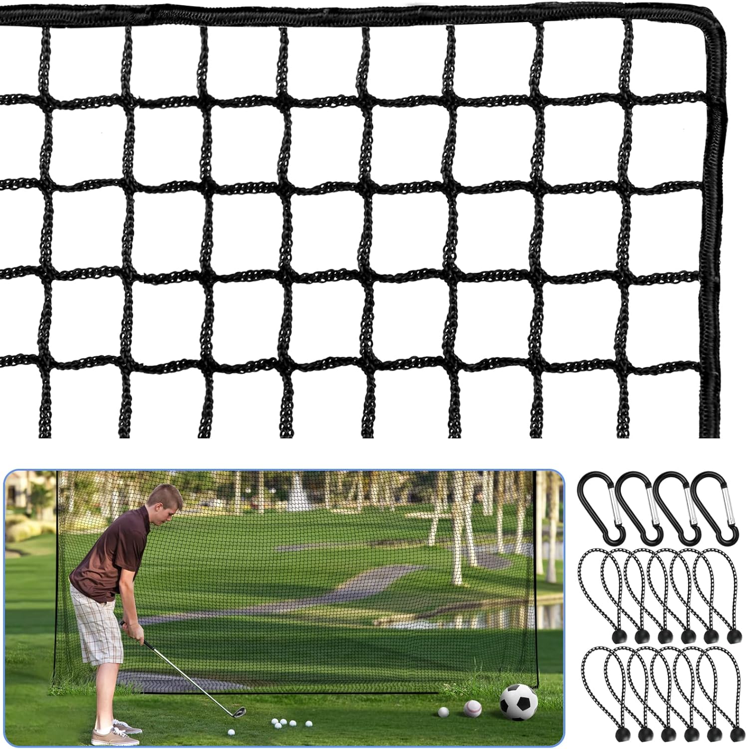 Amazgolf Golf Practice Net (10–40 ft) with 1 in Square Mesh and 3 mm Polyester Cord