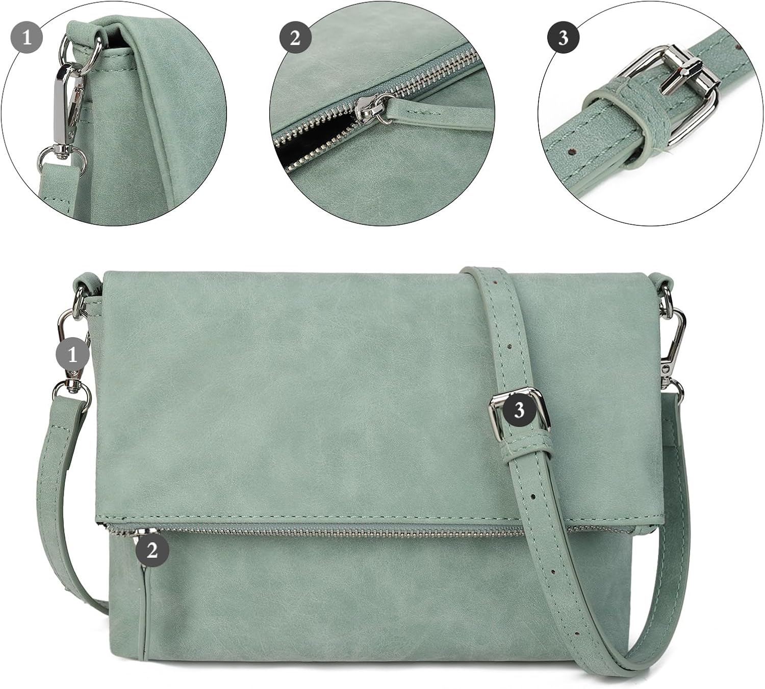 Thumbnail 6 de Gladdon Umhängetasche Damen – kleine Crossbody mit Reißverschluss, PU-Leder & verstellbarem Riemen
