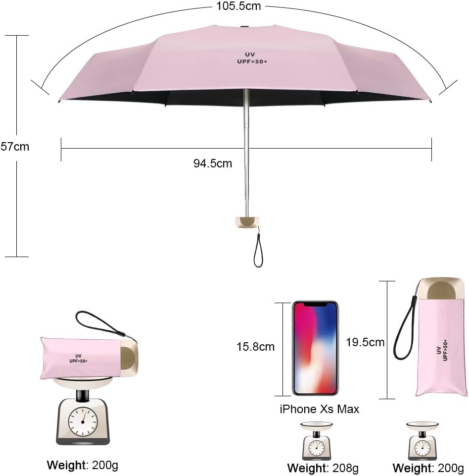 Thumbnail 1 de Vicloon Mini Umbrella (Pink) with Golden Handle – Compact UV Protecting Travel Umbrella