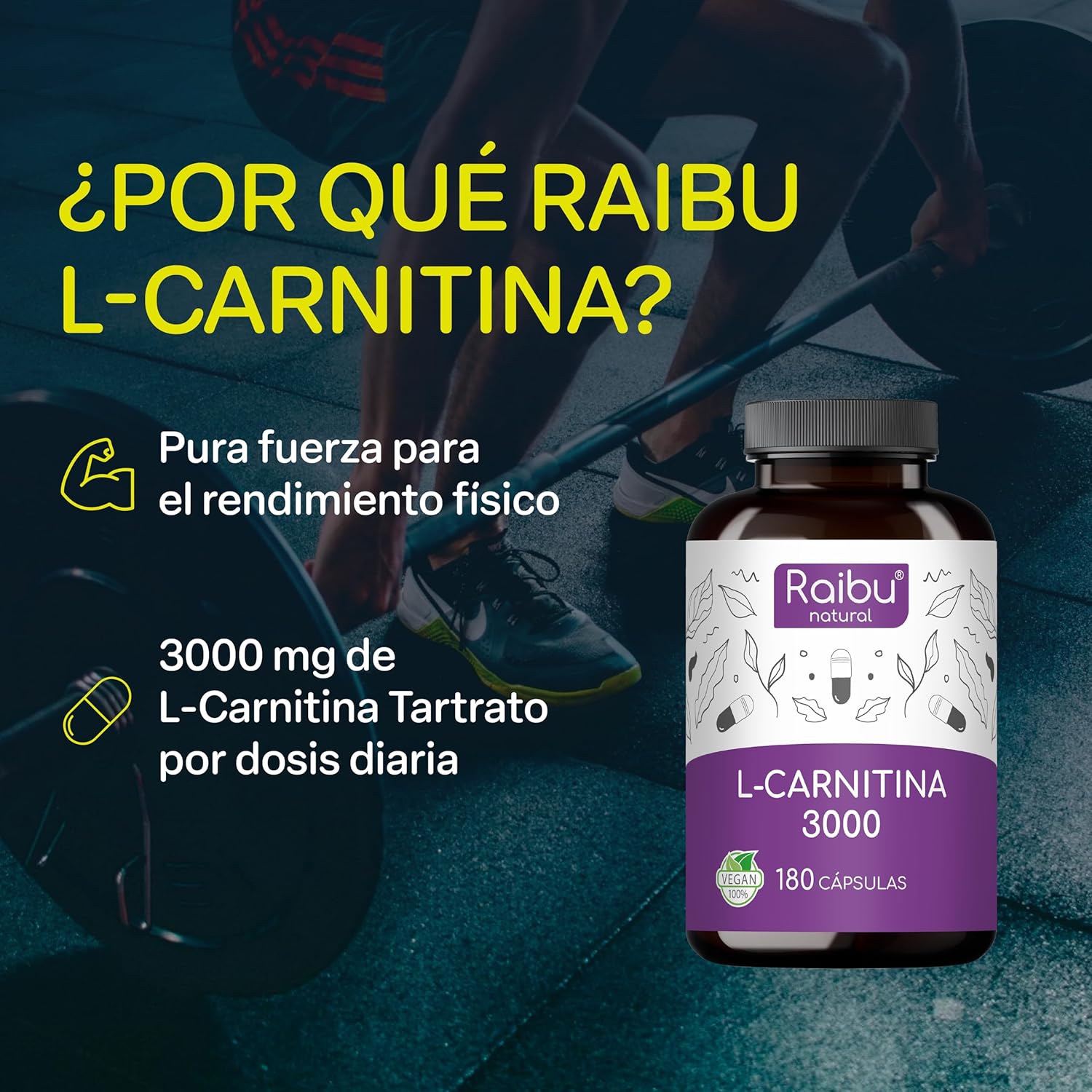 Thumbnail 1 de L Carnitina 3000mg 🏃‍♂️ - 180 Cápsulas, Alta Dosis y Vitamina C